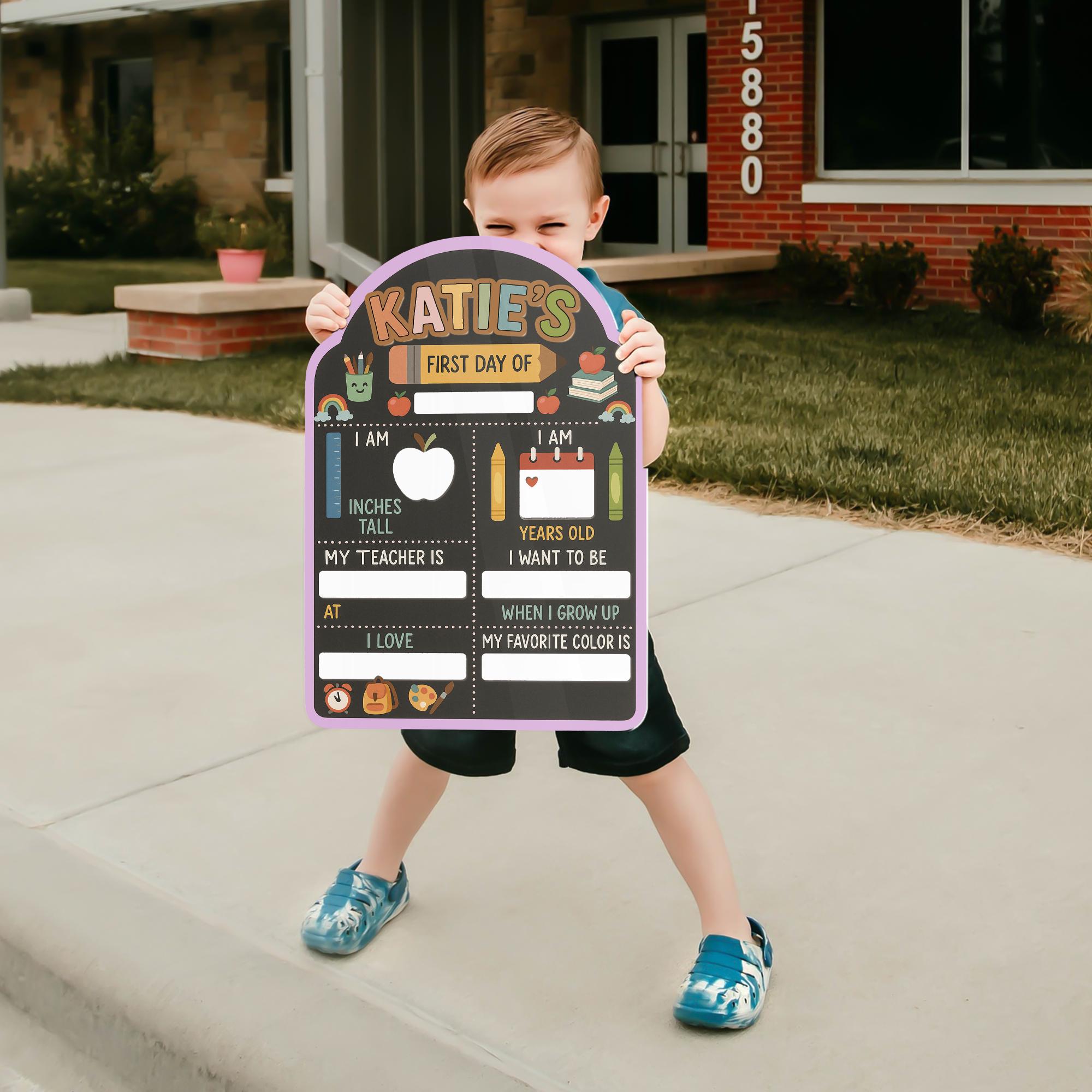 Custom First Day of School Board – Reusable Milestone Sign for Kids – Chalkboard Style Sign – Back to School Photo Prop for Girls & Boys