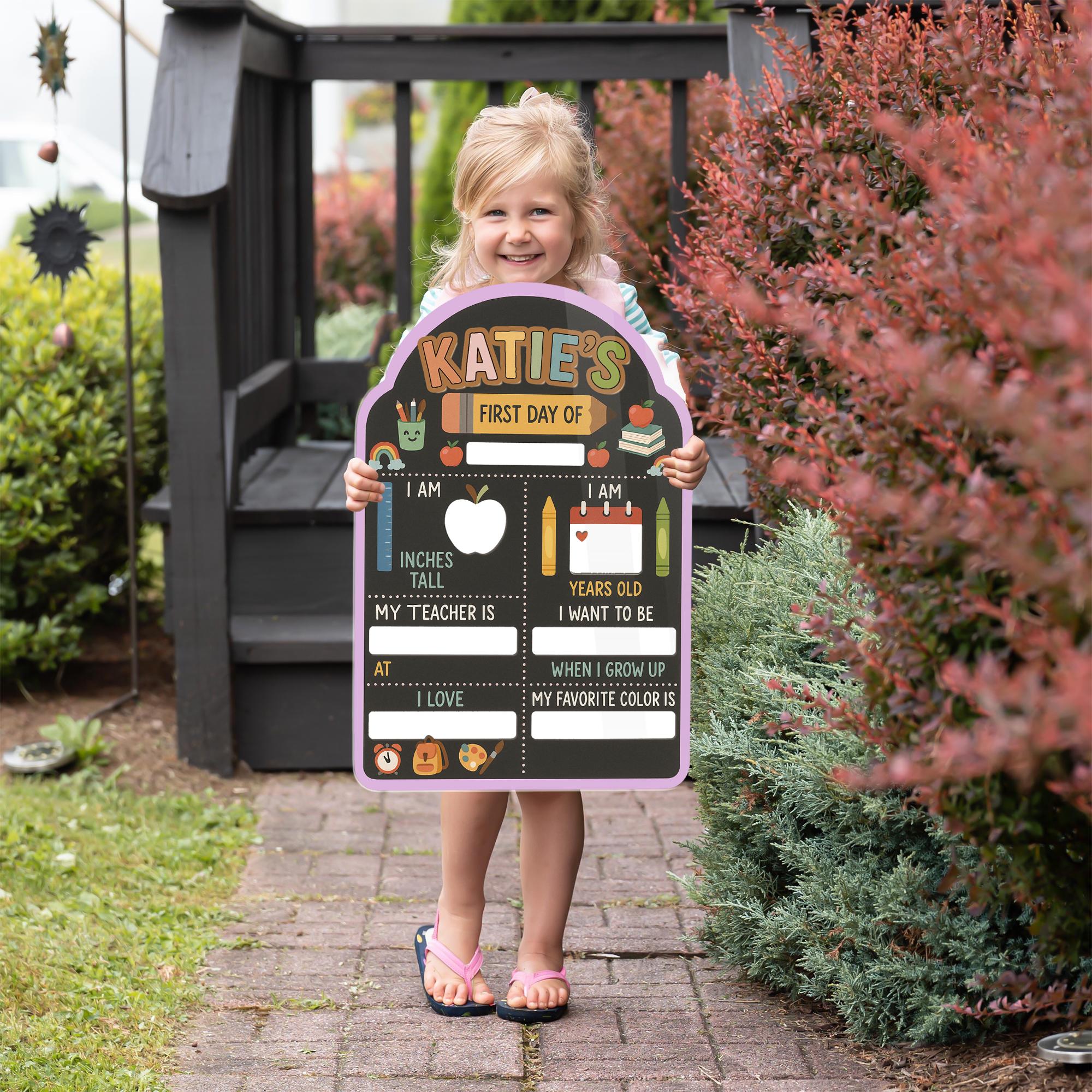 Custom First Day of School Board – Reusable Milestone Sign for Kids – Chalkboard Style Sign – Back to School Photo Prop for Girls & Boys