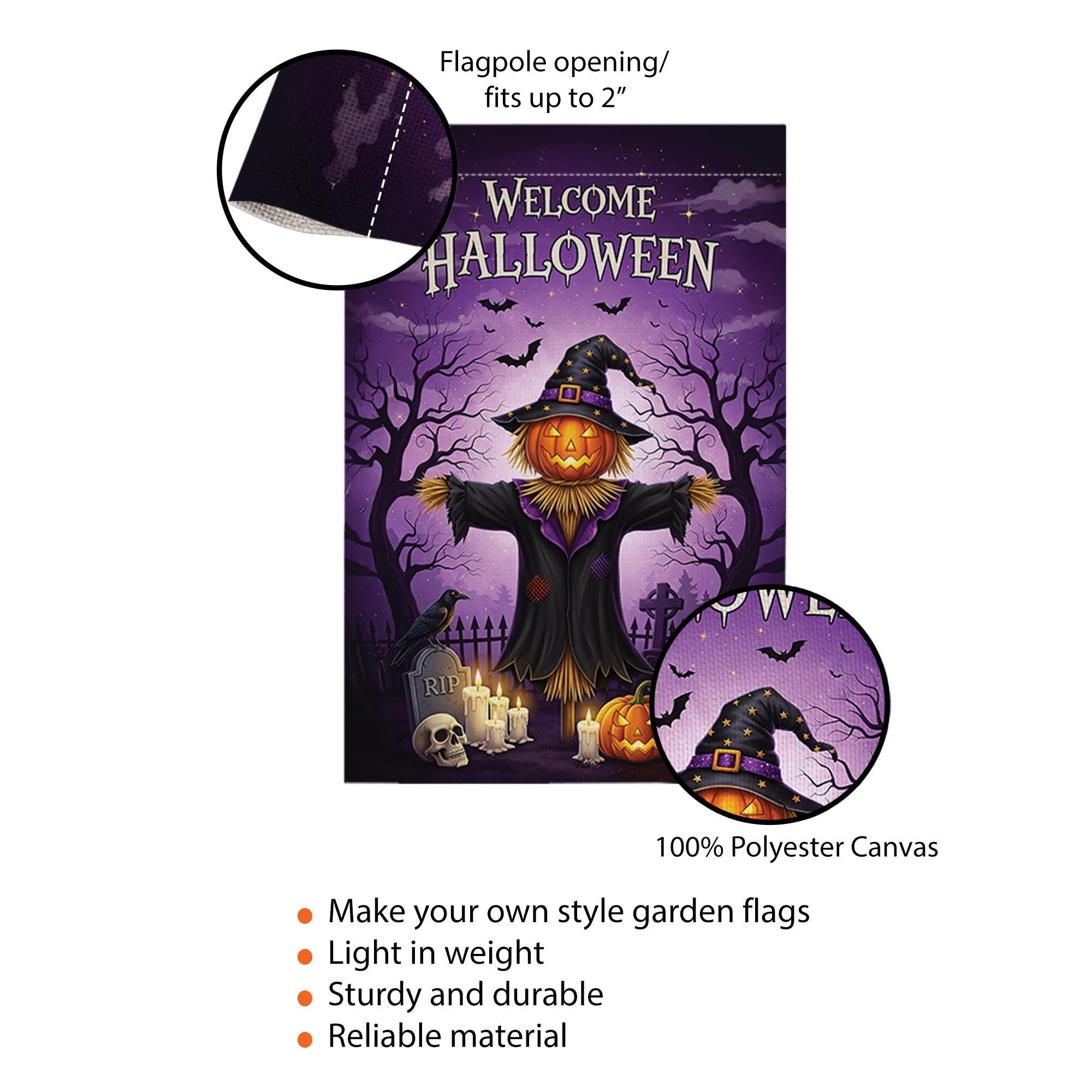 Welcome Halloween Garden Flag, Spooky Scarecrow Yard Decor, Outdoor Fall Banner, Trick or Treat Decoration