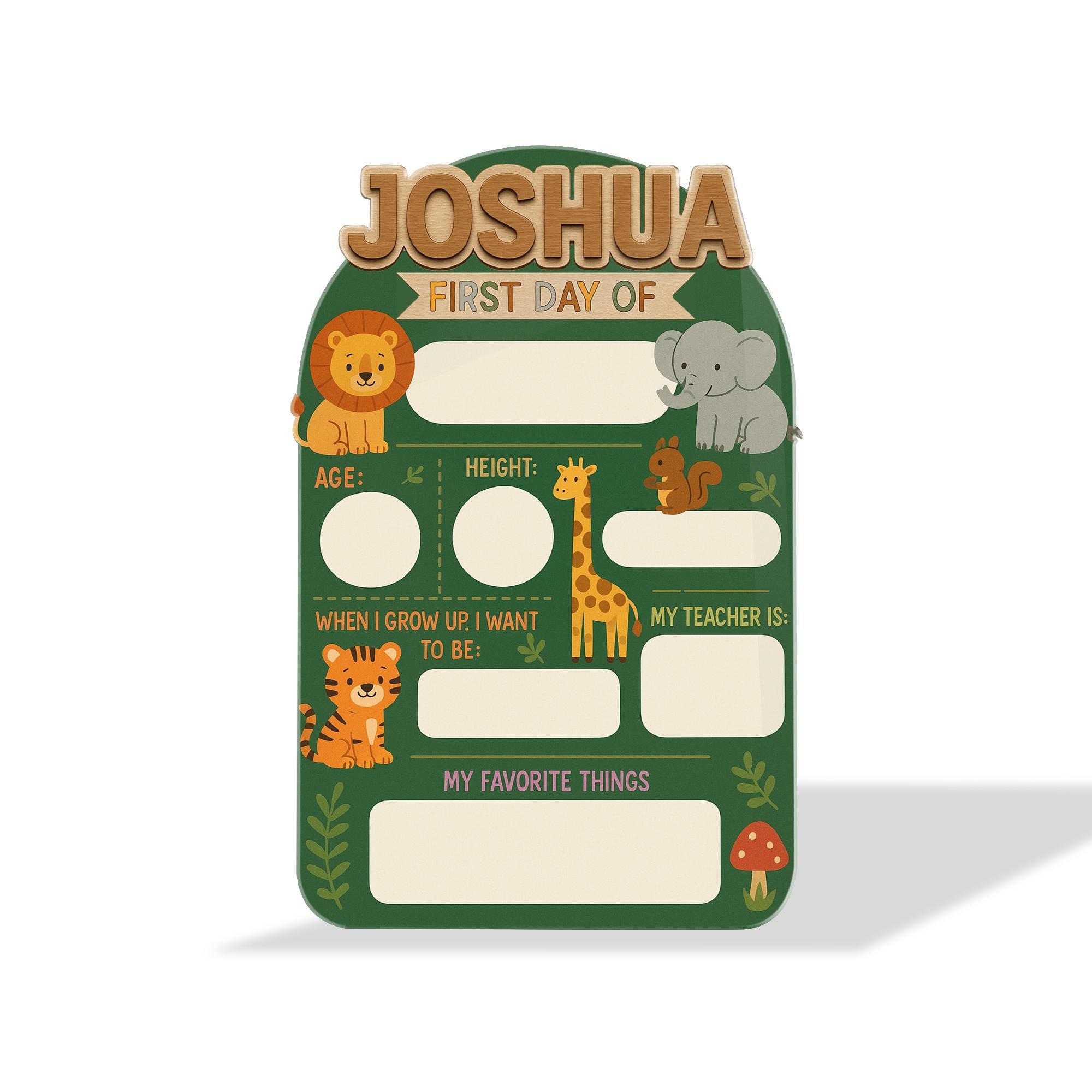 Personalized Jungle First Day of School Board, Reusable Milestone Sign for Kids, Wildlife Animals Back to School Photo Prop, Milestone Board