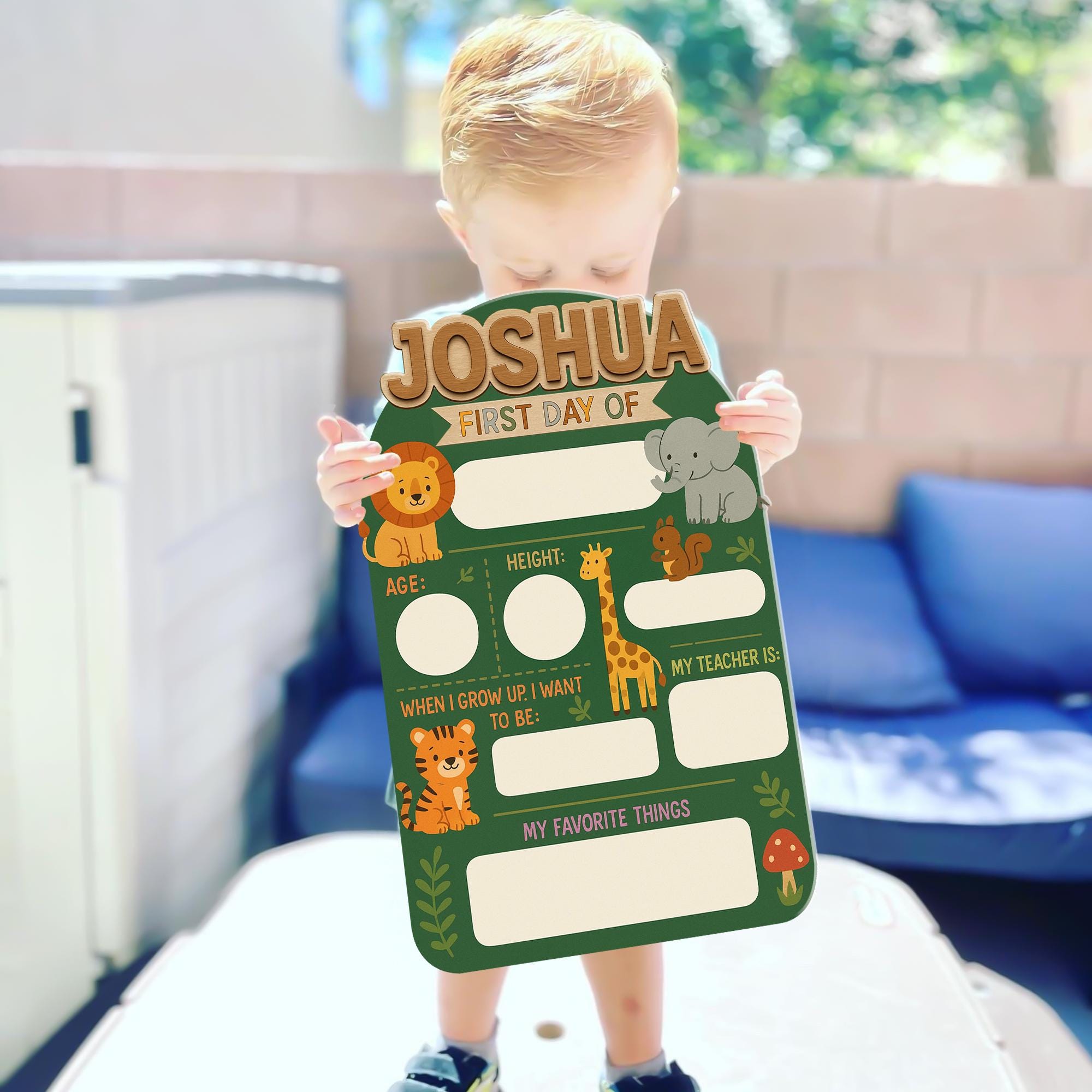 Personalized Jungle First Day of School Board, Reusable Milestone Sign for Kids, Wildlife Animals Back to School Photo Prop, Milestone Board