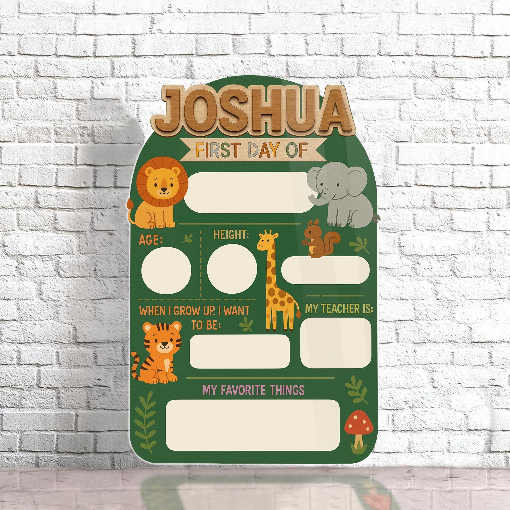 Personalized Jungle First Day of School Board, Reusable Milestone Sign for Kids, Wildlife Animals Back to School Photo Prop, Milestone Board