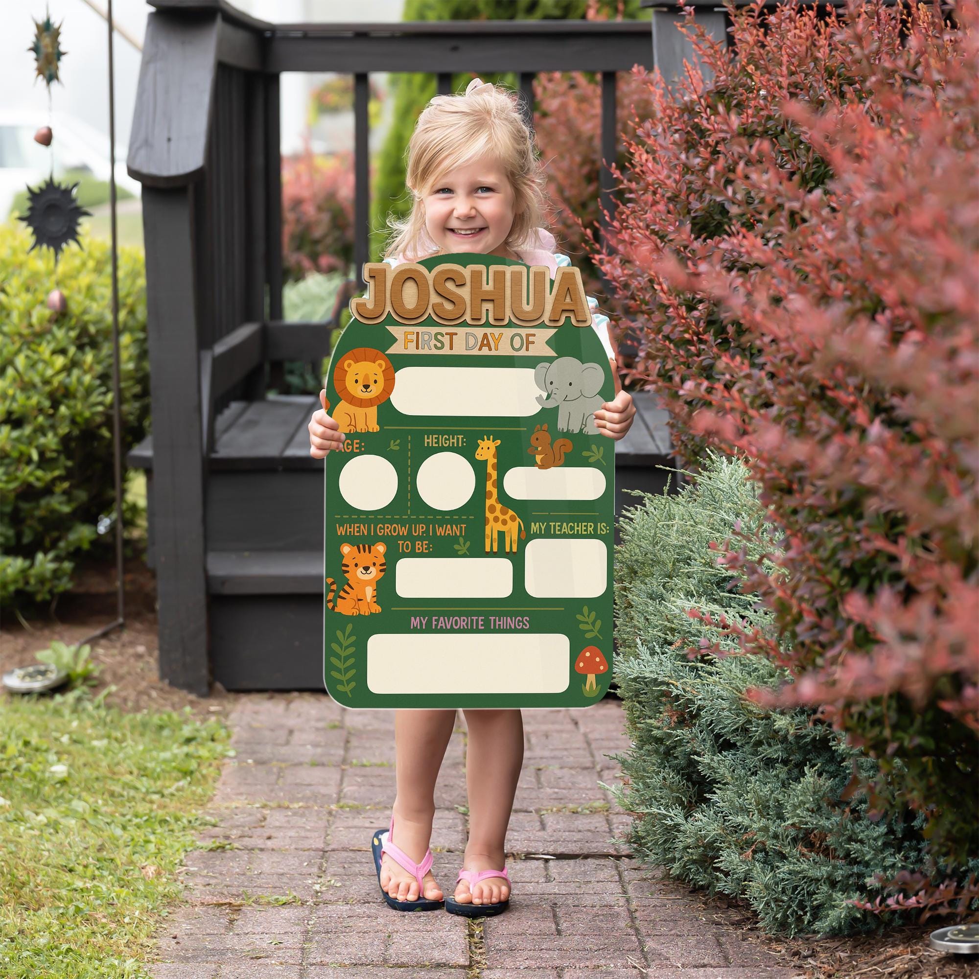 Personalized Jungle First Day of School Board, Reusable Milestone Sign for Kids, Wildlife Animals Back to School Photo Prop, Milestone Board