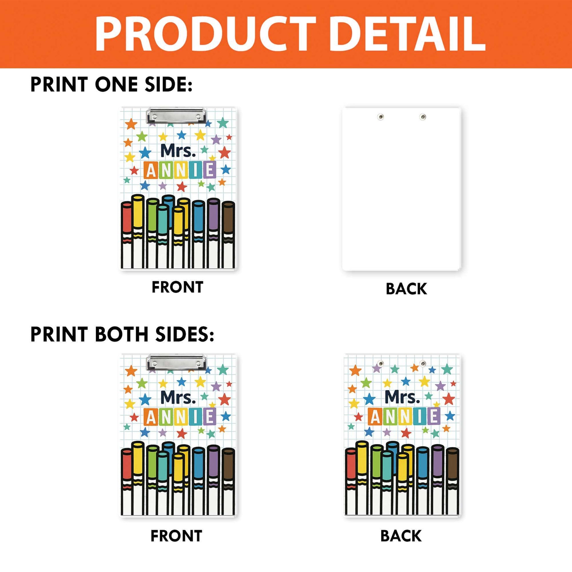 Personalized Acrylic Clipboard for Teachers - Colorful Marker and Star Design, Custom Name Gift, Fun Back to School Teacher Accessory