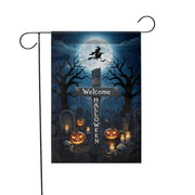 Welcome Halloween Garden Flag, Witch & Moon Yard Decor, Spooky Graveyard Pumpkin Banner, Outdoor Fall Decoration
