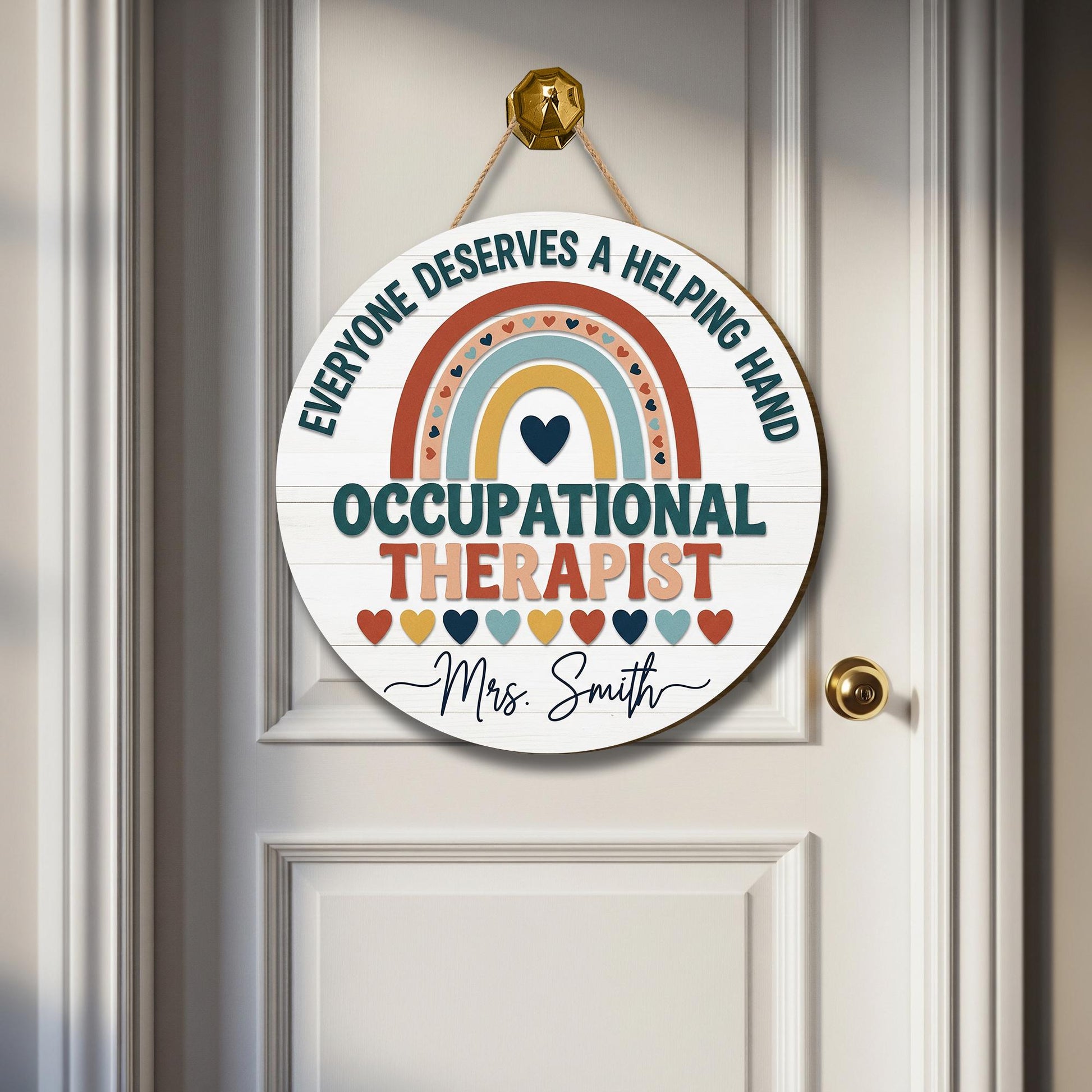 Custom Occupational Therapist 3D Laser Cut Door Sign, Personalized Rainbow Office Decor, OT Appreciation Gift – Helping Hand Quote Wood Sign