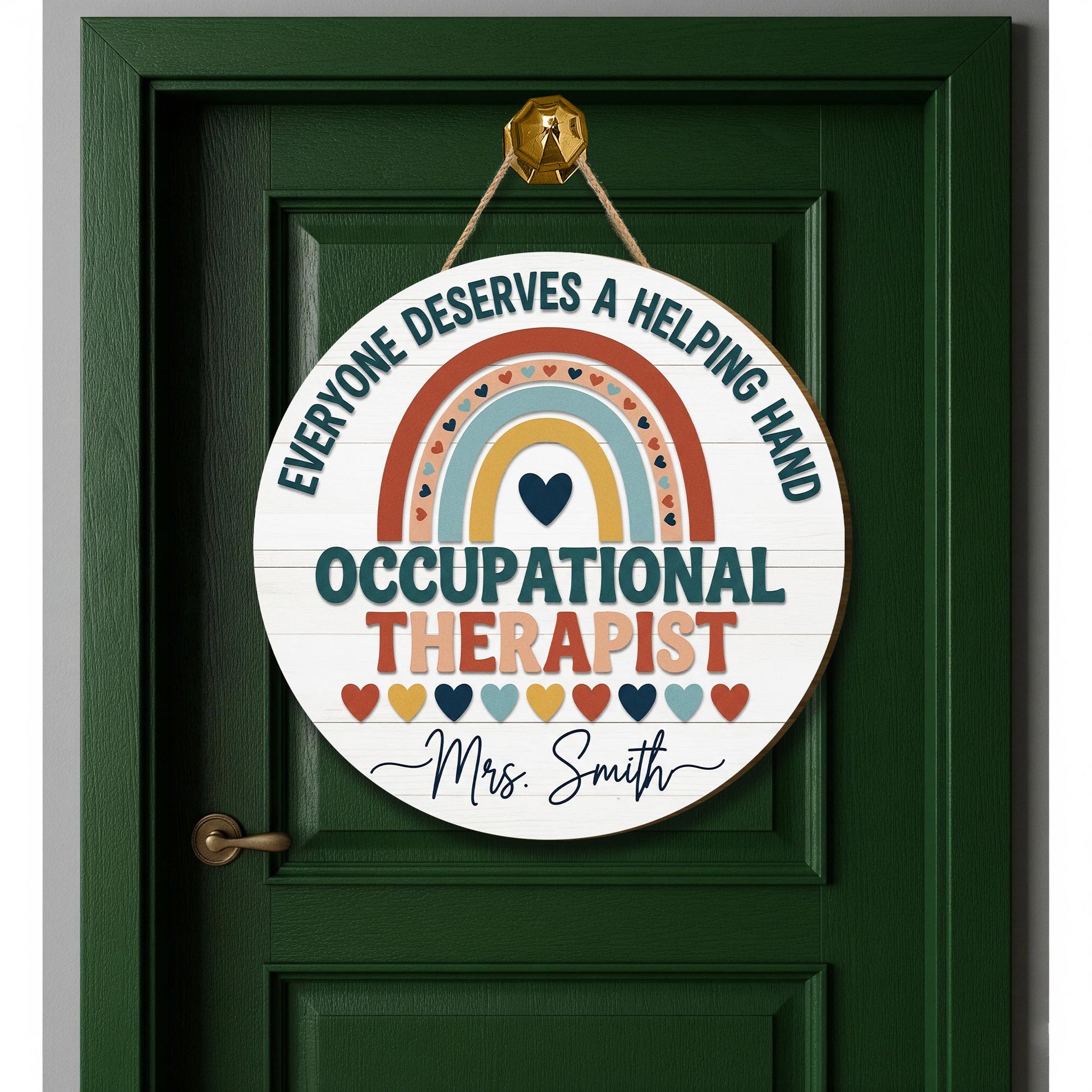 Custom Occupational Therapist 3D Laser Cut Door Sign, Personalized Rainbow Office Decor, OT Appreciation Gift – Helping Hand Quote Wood Sign