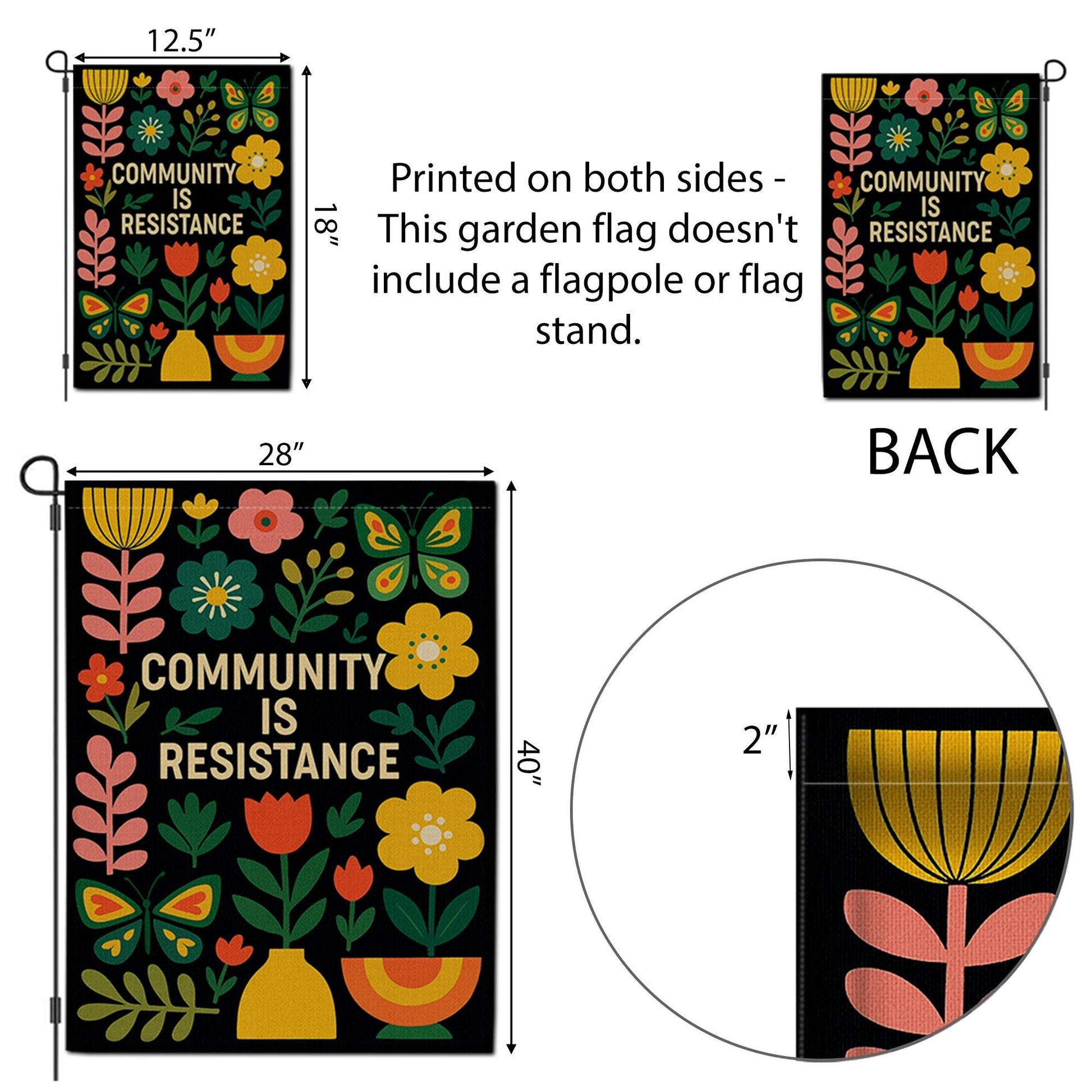 Community Is Resistance Garden Flag, Colorful Floral Yard Sign, Social Justice Outdoor Decor, Mutual Aid Activist Gift Banner