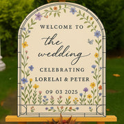 Custom Floral Wedding Welcome Sign, Personalized Arch Ceremony Poster with Names & Date, Elegant Garden Party or Outdoor Decor