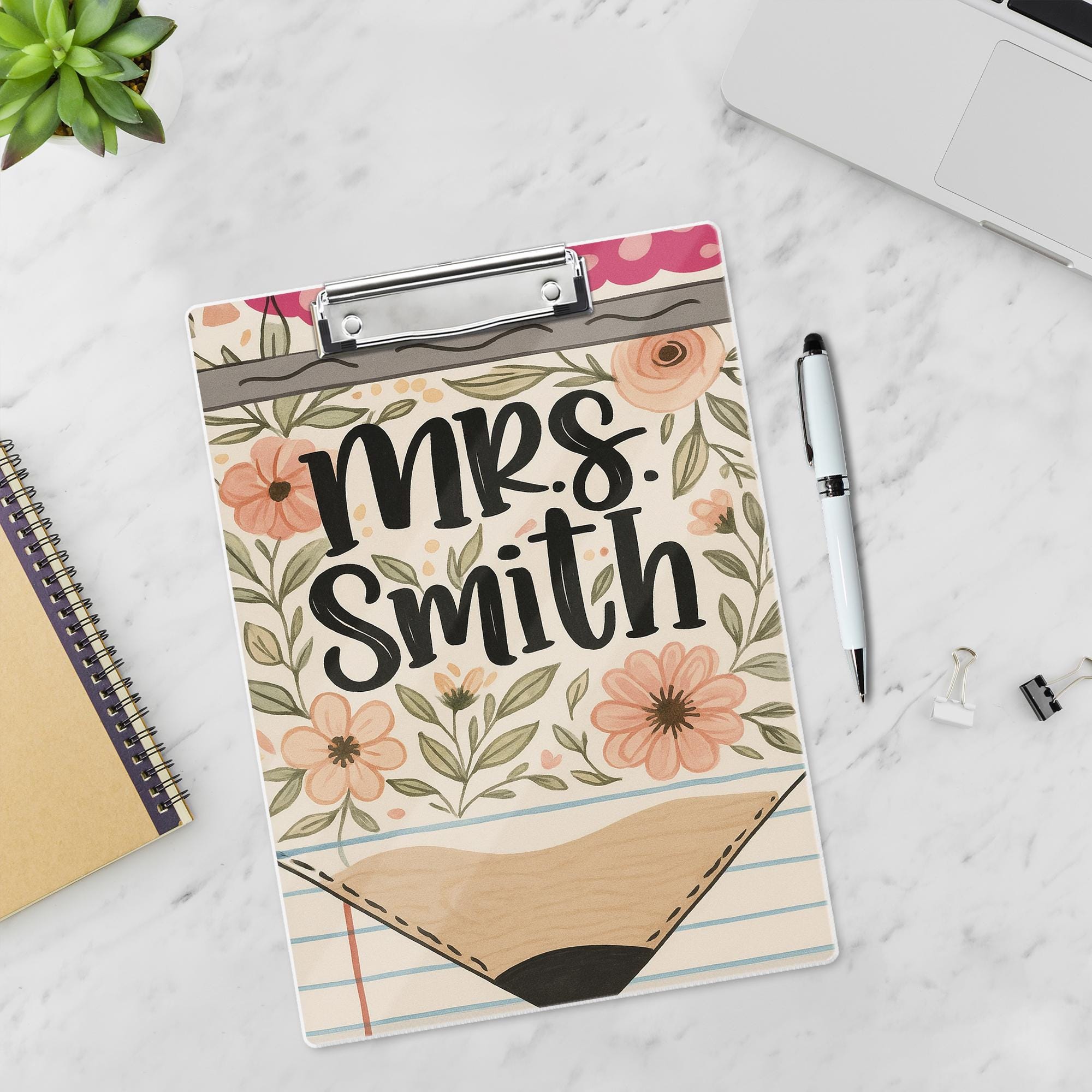 Custom Floral Teacher Clipboard, Personalized Name Clipboard for Classroom, Cute School Supply Gift for Educators and Staff