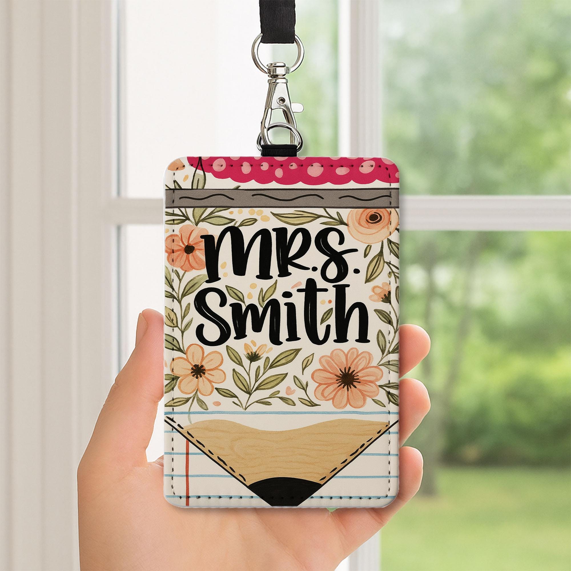 Custom Floral Teacher Badge Holder, Personalized Name ID Tag, Cute Classroom Accessory for Educators, Staff, or Back to School Gift
