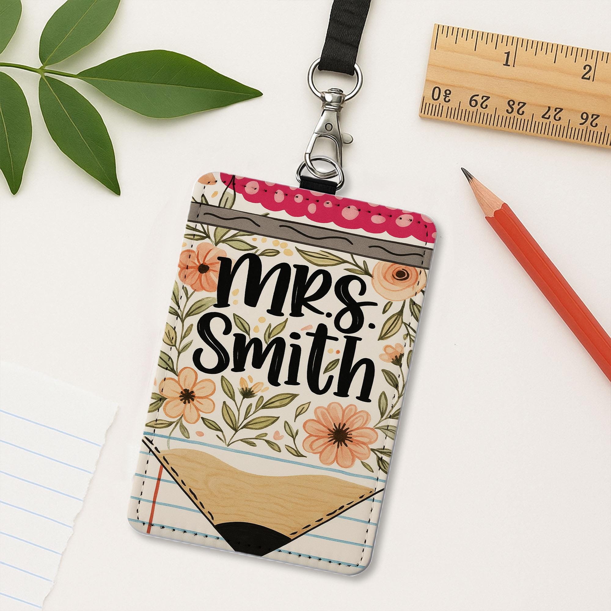 Custom Floral Teacher Badge Holder, Personalized Name ID Tag, Cute Classroom Accessory for Educators, Staff, or Back to School Gift
