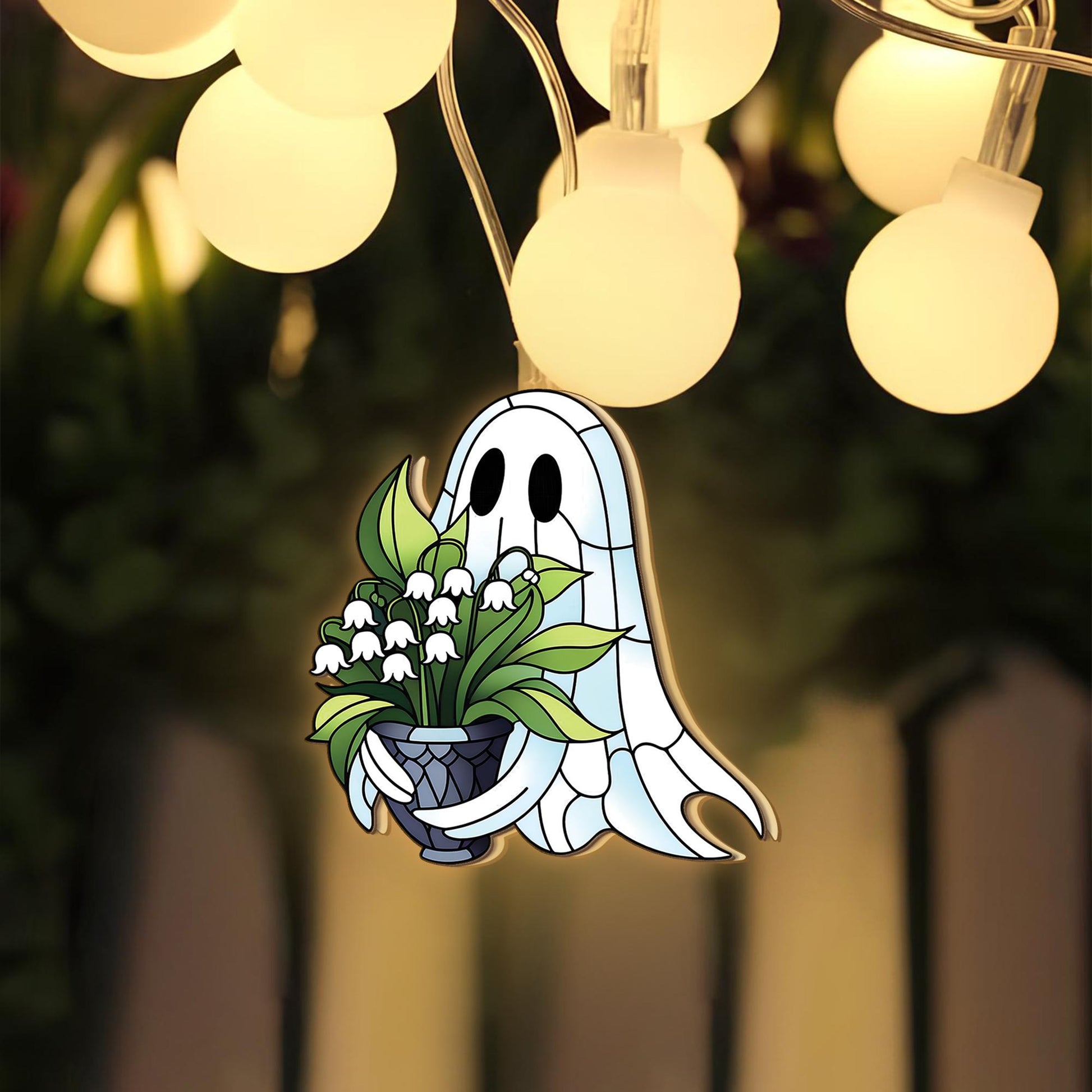 Ghost Flower String Lights, Wood Ghost Garland, Cute Halloween Decor, Lily of the Valley Ghost Lights, Cottagecore Room Decor