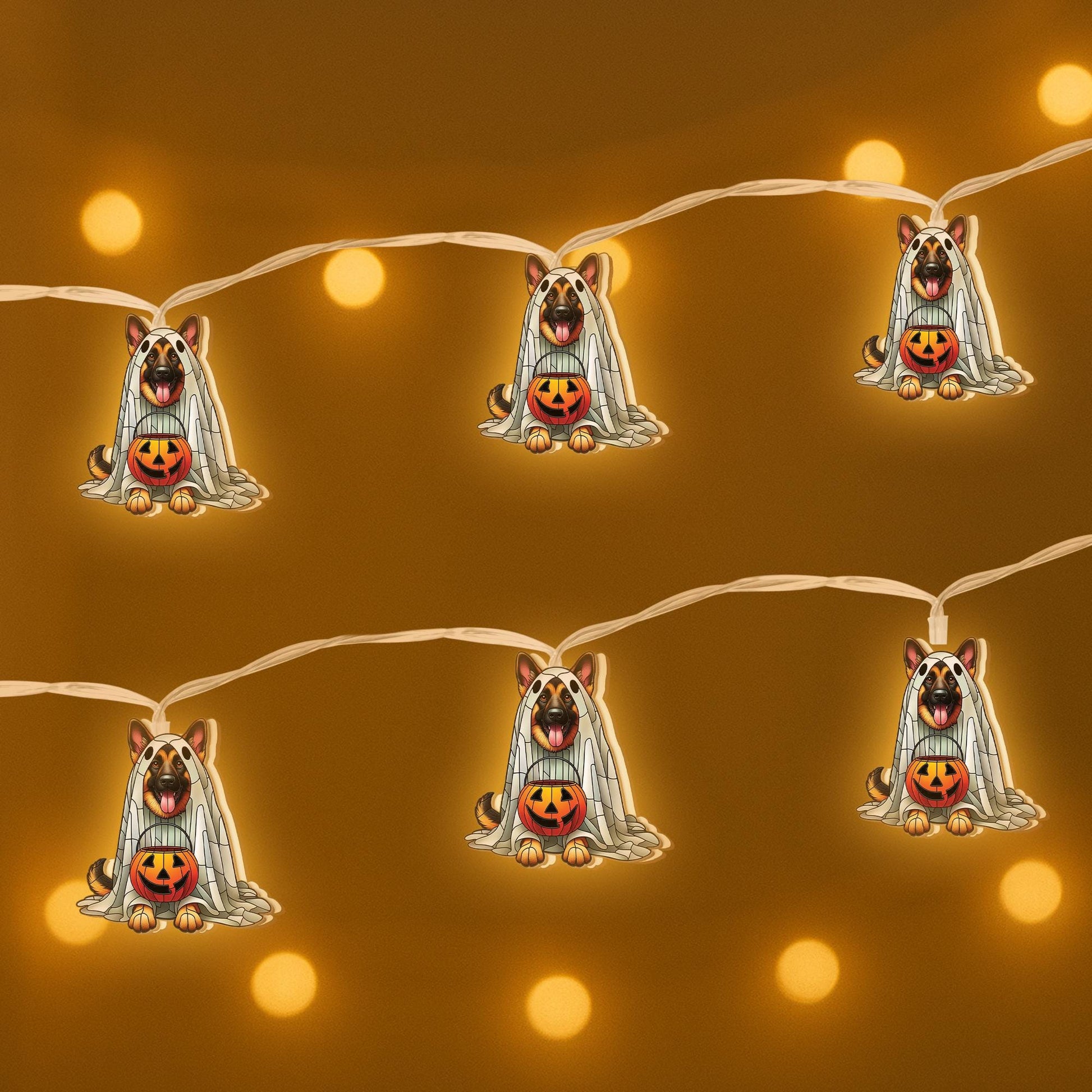 German Shepherd Ghost Lights, Halloween Dog String Lights, Spooky Puppy Garland, Jack O'Lantern Decor, Pet Lover Halloween Decor
