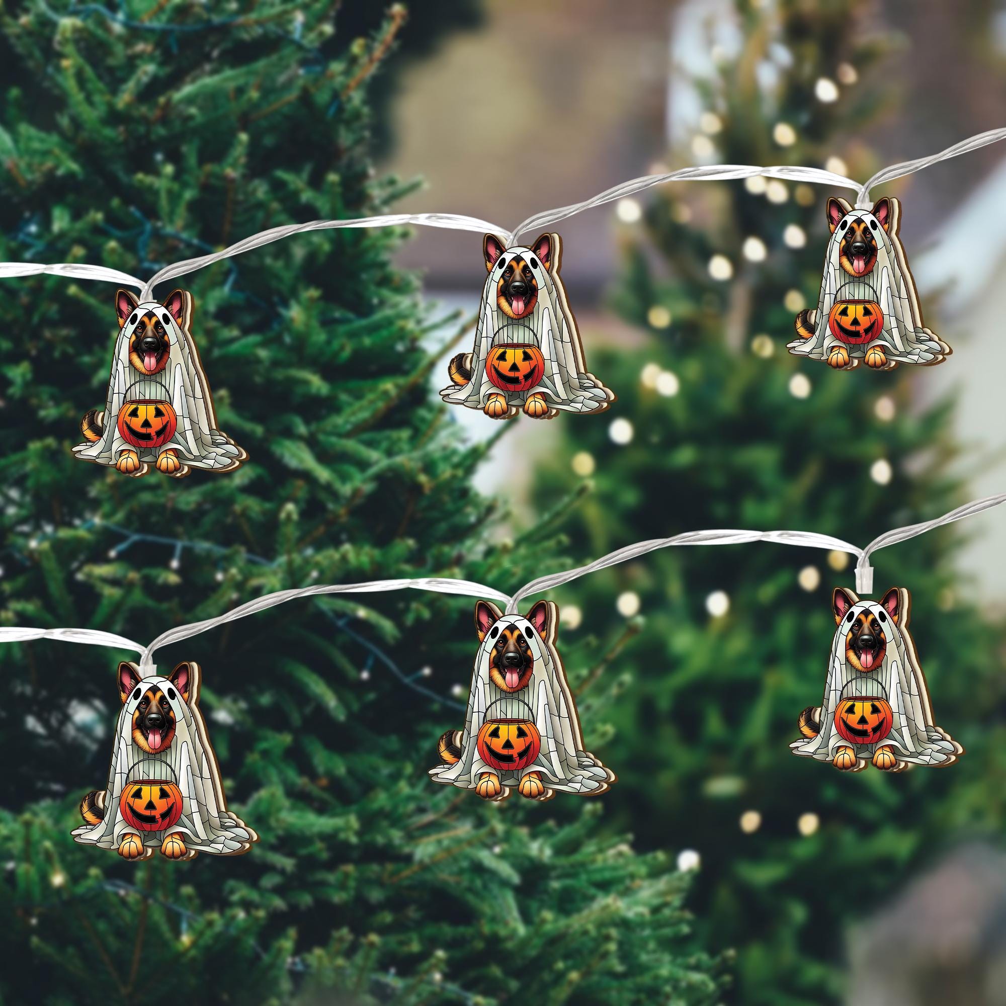 German Shepherd Ghost Lights, Halloween Dog String Lights, Spooky Puppy Garland, Jack O'Lantern Decor, Pet Lover Halloween Decor