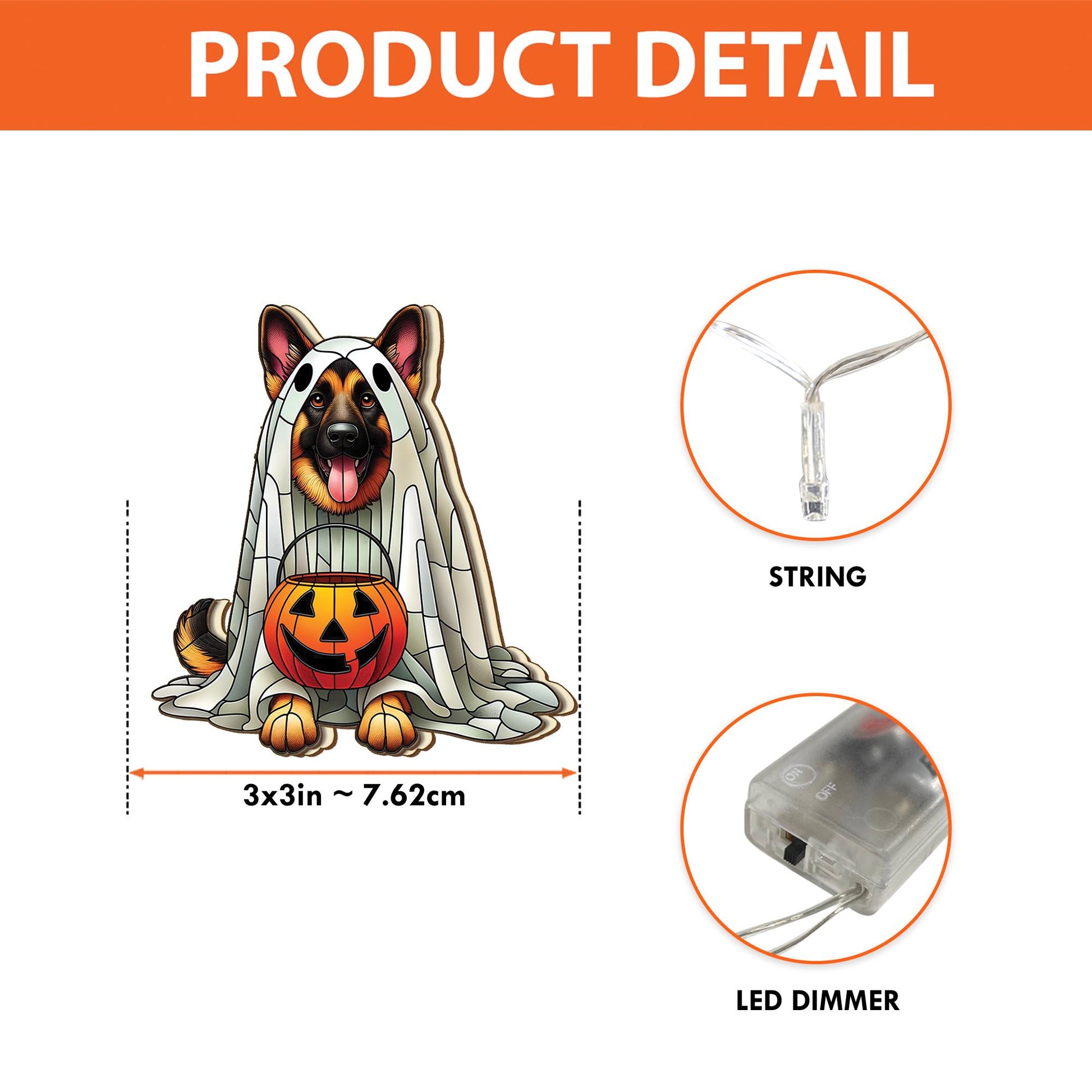 German Shepherd Ghost Lights, Halloween Dog String Lights, Spooky Puppy Garland, Jack O'Lantern Decor, Pet Lover Halloween Decor
