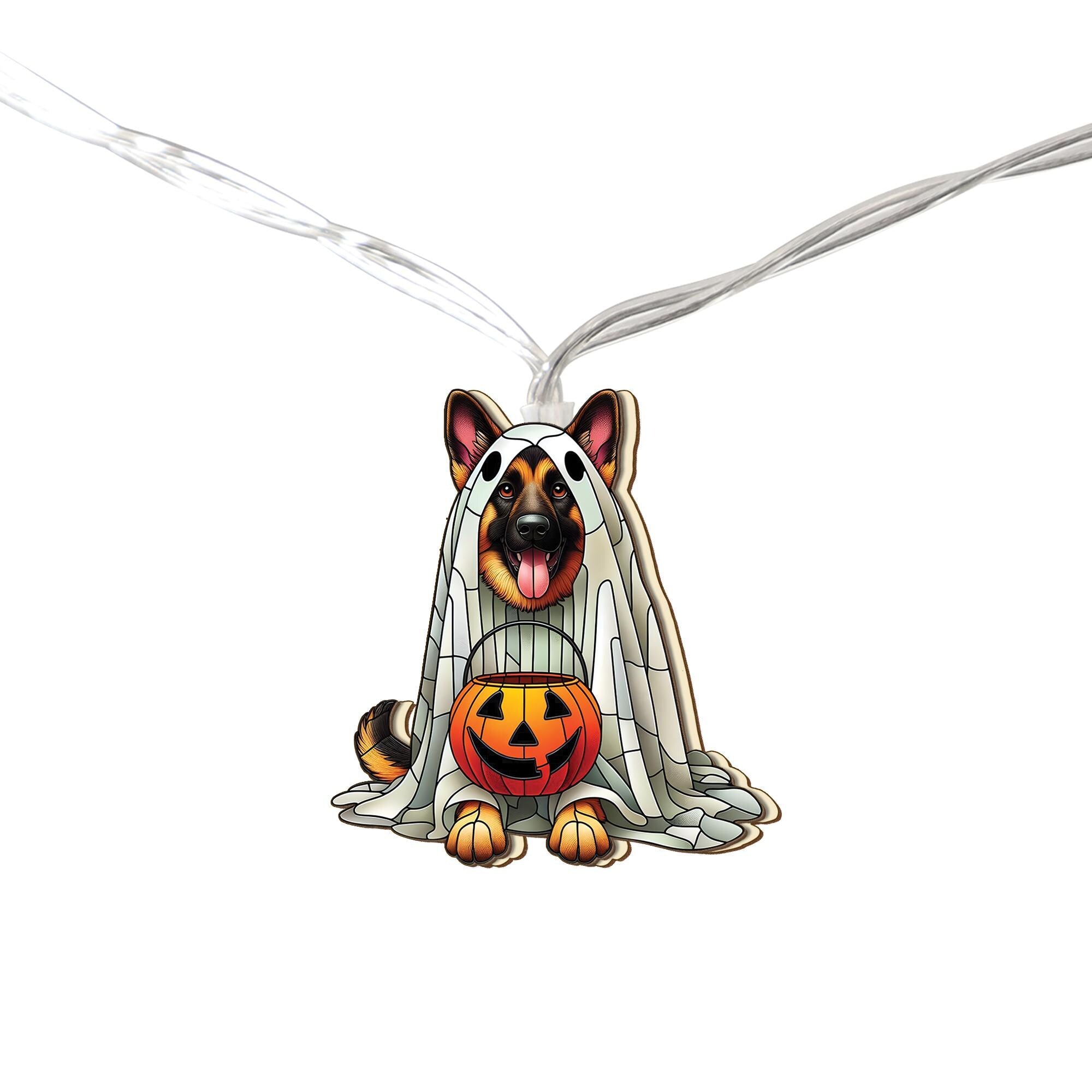 German Shepherd Ghost Lights, Halloween Dog String Lights, Spooky Puppy Garland, Jack O'Lantern Decor, Pet Lover Halloween Decor