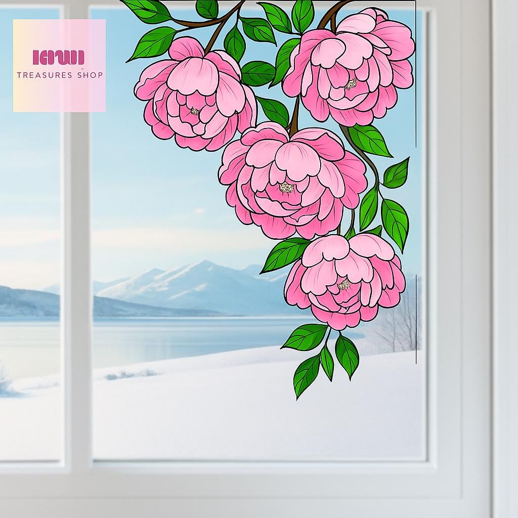 Peony Window decor, Floral Vinyl Decal, Transparent Pink Flower Sticker, Window Decor, Spring Garden Accent gift for peony lover