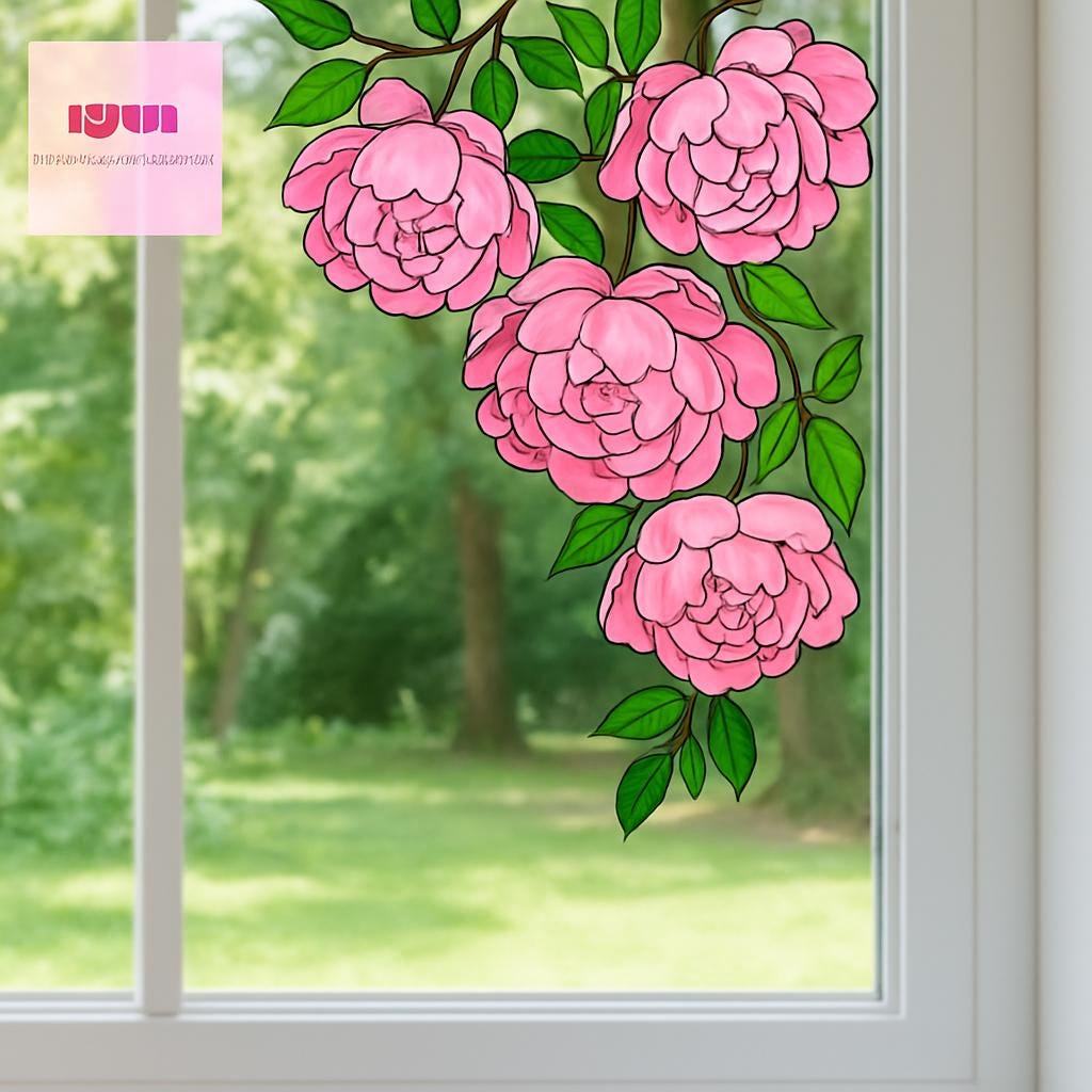 Peony Window decor, Floral Vinyl Decal, Transparent Pink Flower Sticker, Window Decor, Spring Garden Accent gift for peony lover