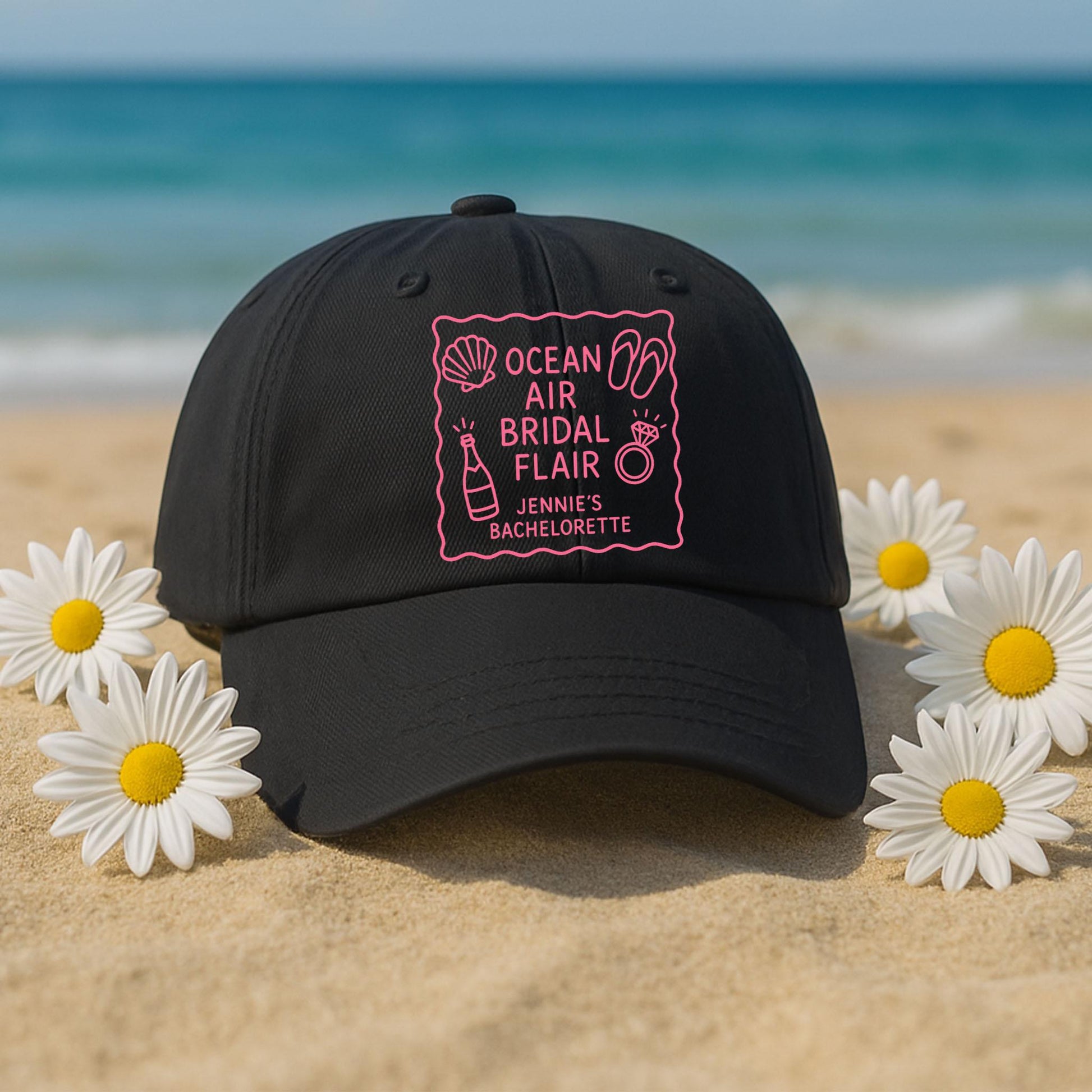 Custom Bachelorette Party Hat, Ocean Air Bridal Flair Cap, Beach Bride Hat, Summer Bachelorette Favor, Party Bridal Hat, Bride team hat