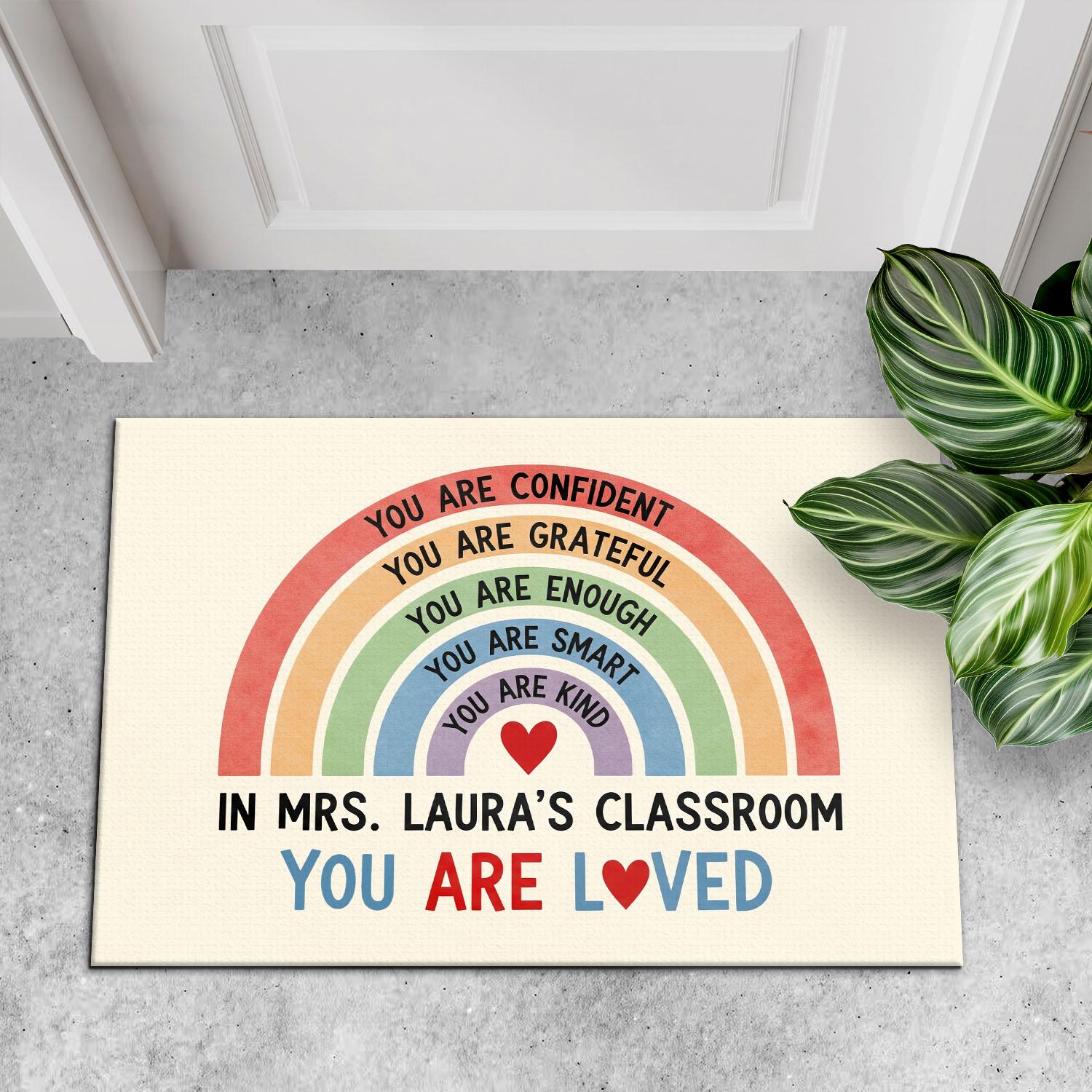 Personalized Classroom Doormat, Rainbow Teacher Rug, You Are Loved Mat, Positive Affirmations Decor, Back to School Gift