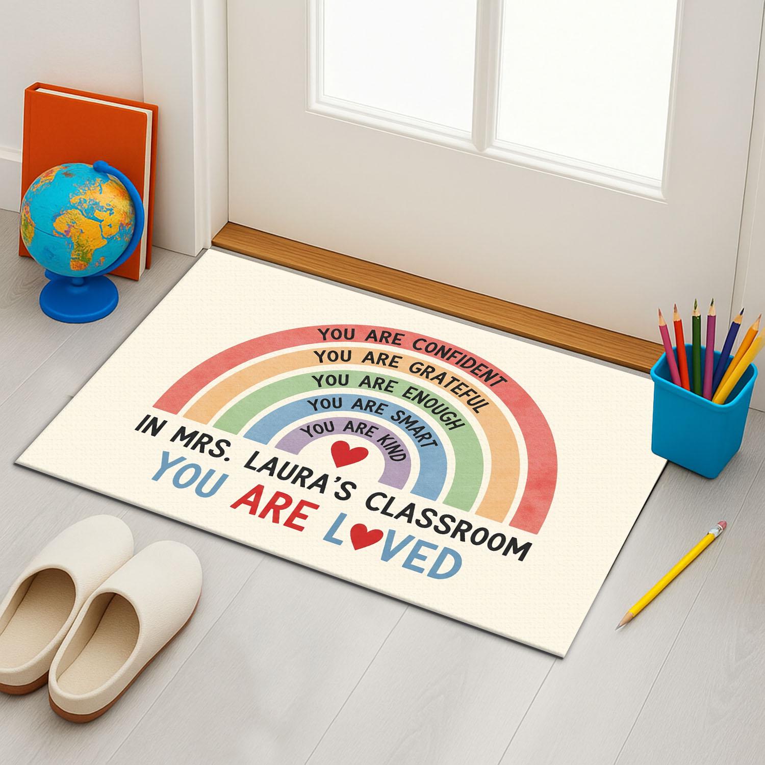 Personalized Classroom Doormat, Rainbow Teacher Rug, You Are Loved Mat, Positive Affirmations Decor, Back to School Gift