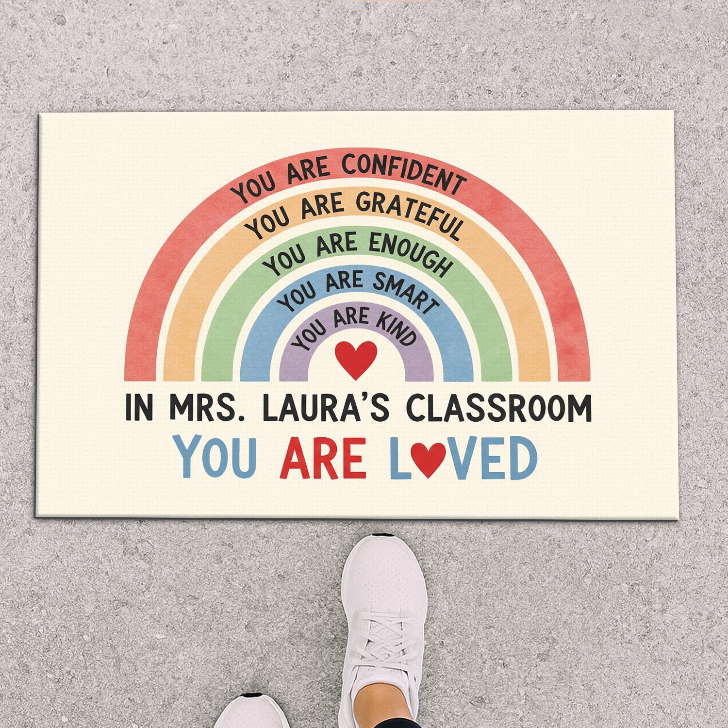 Personalized Classroom Doormat, Rainbow Teacher Rug, You Are Loved Mat, Positive Affirmations Decor, Back to School Gift