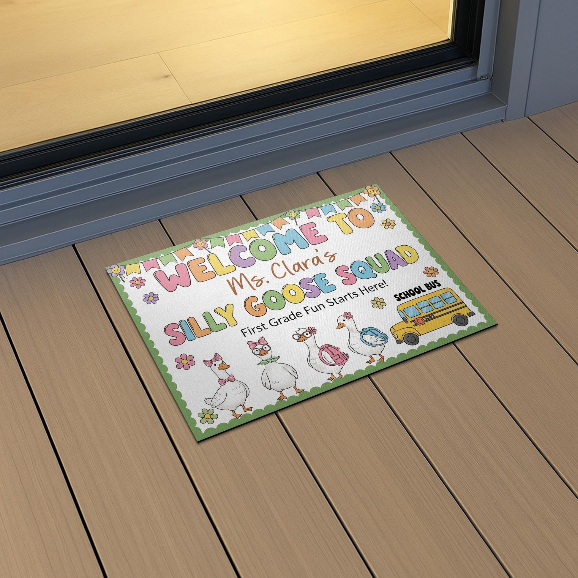 Personalized Teacher Doormat - Welcome to Silly Goose Squad Rug, First Grade Classroom Decor, Funny School Mat, Custom Teacher Gift