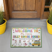 Personalized Teacher Doormat - Welcome to Silly Goose Squad Rug, First Grade Classroom Decor, Funny School Mat, Custom Teacher Gift