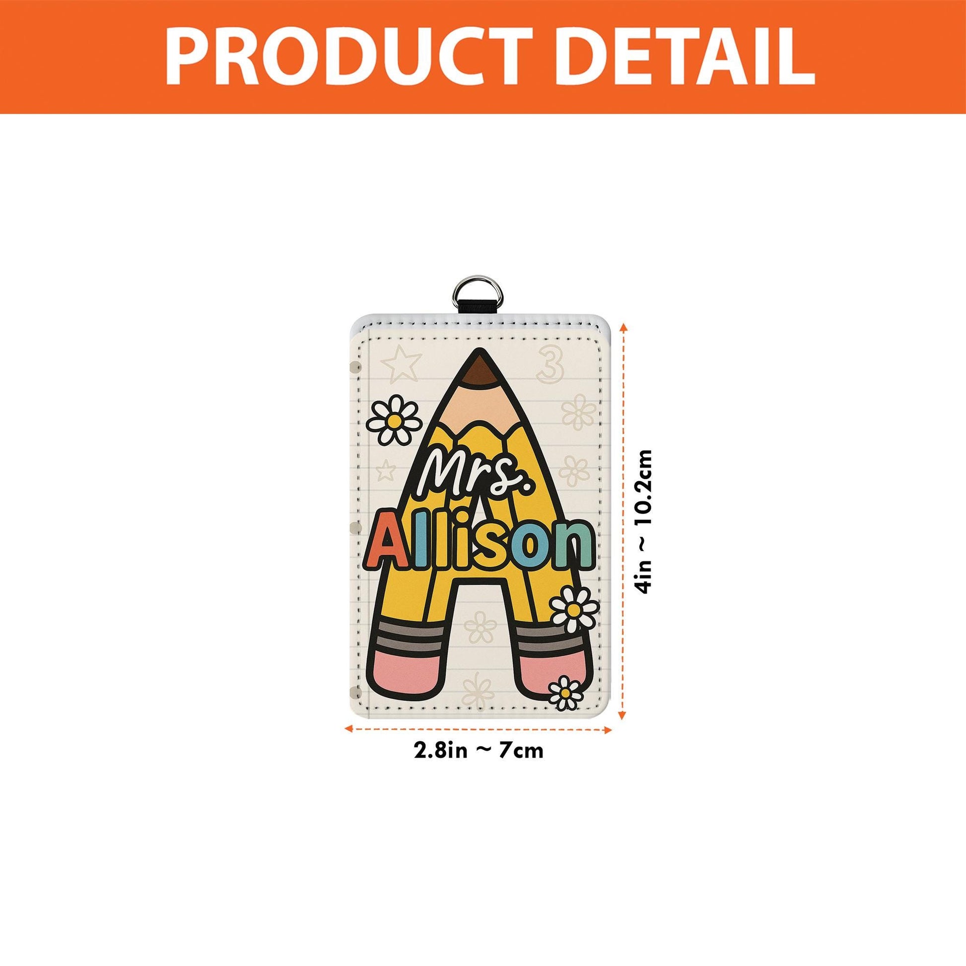 Personalized Teacher Badge Holder, Pencil Letter ID Tag, Custom Leather Lanyard, Cute Back to School Gift, Classroom Accessory