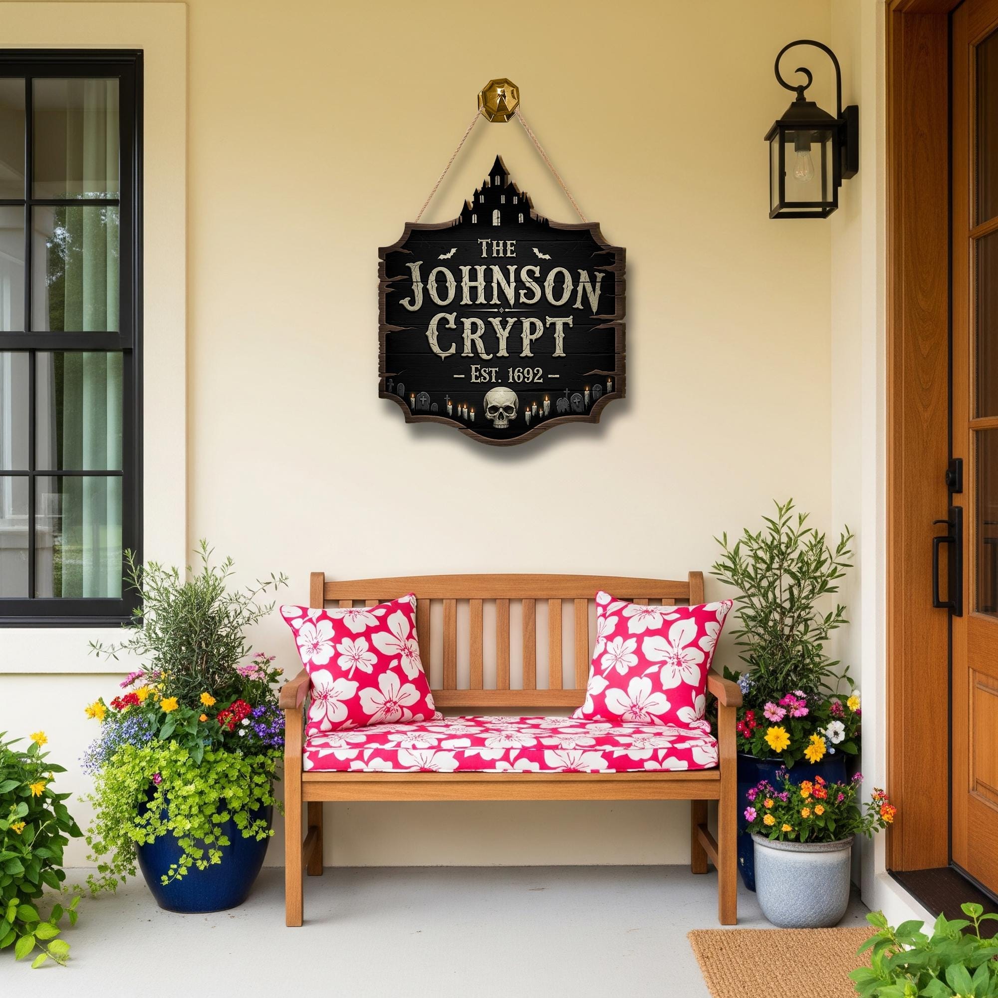 Custom Halloween Crypt Sign – Gothic Haunted House Door Decor – Personalized Spooky Plaque