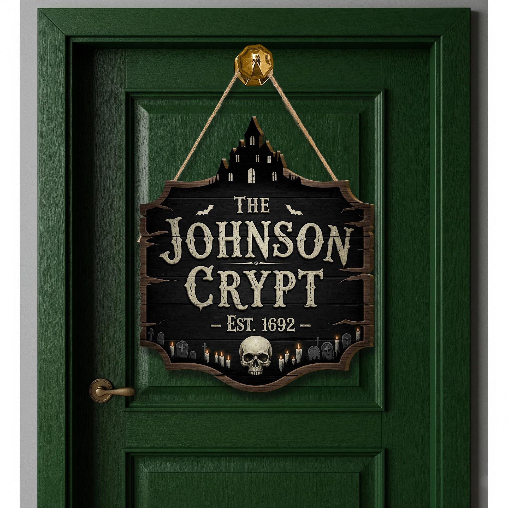 Custom Halloween Crypt Sign – Gothic Haunted House Door Decor – Personalized Spooky Plaque