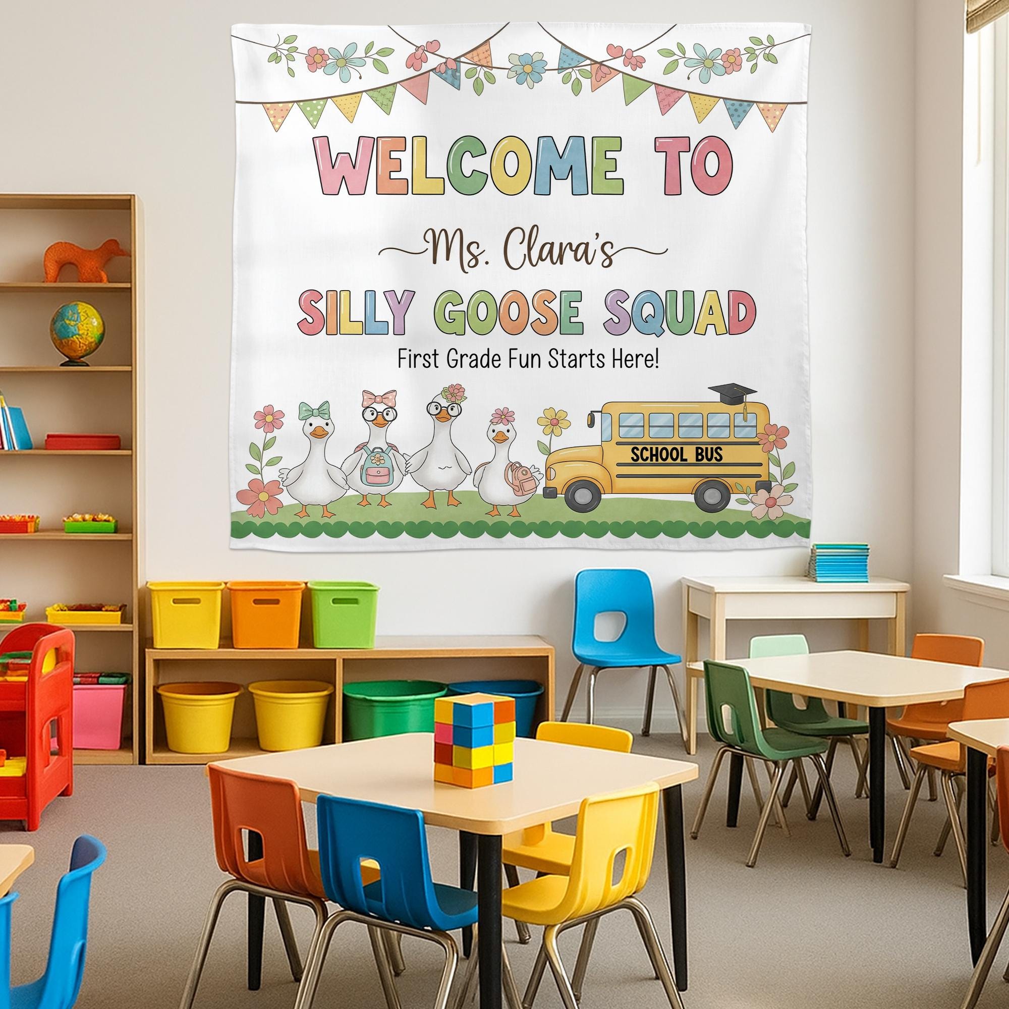 Silly Goose Squad Classroom Tapestry, Custom Teacher Backdrop for First Grade, Funny Welcome Sign, Personalized Classroom Decor, Goose Decor