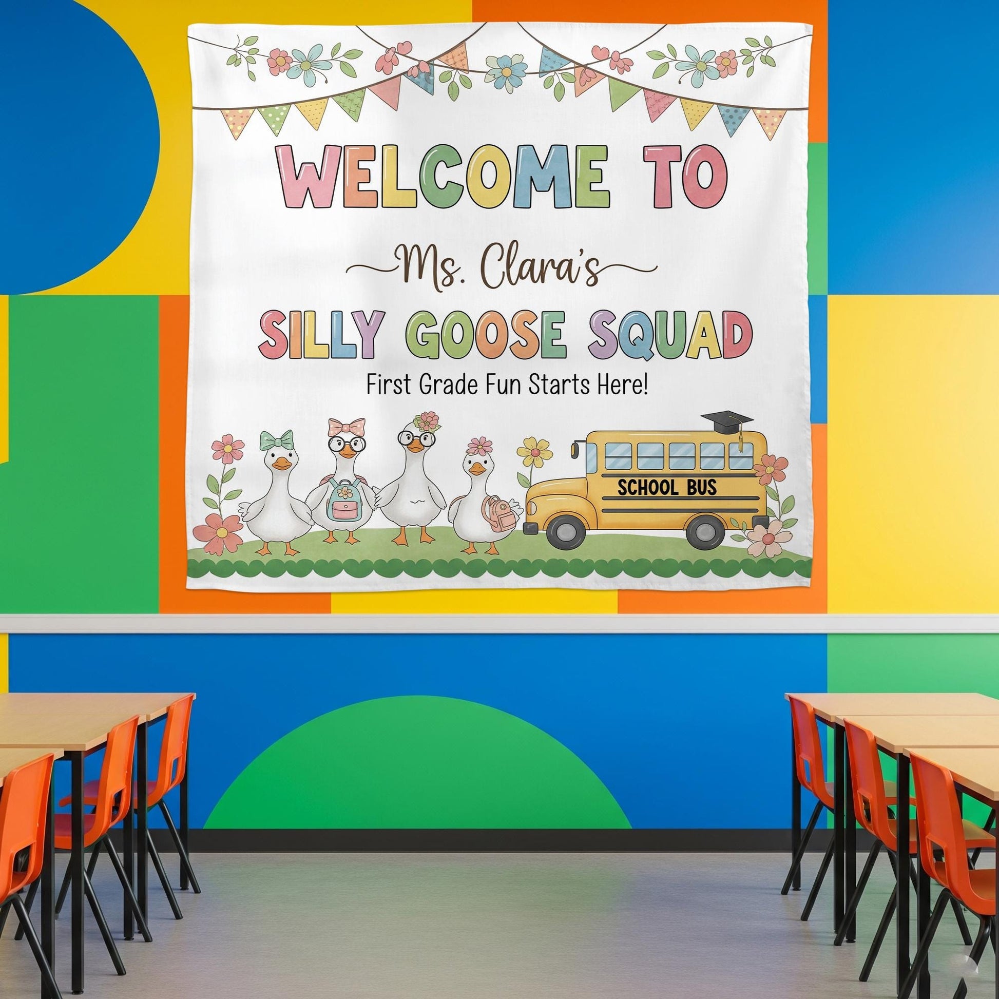 Silly Goose Squad Classroom Tapestry, Custom Teacher Backdrop for First Grade, Funny Welcome Sign, Personalized Classroom Decor, Goose Decor