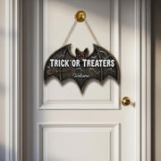 Trick or Treaters Welcome Bat Door Sign | Halloween Hanging Wall Decor | Cute Spooky Front Door Decoration for Kids & Guests