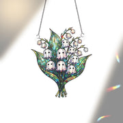 Ghost Lily Flower Window Hanging, Spooky Floral Suncatcher Decor, Halloween Ghost Plant Hologram Gift, Cute Gothic Glass Art