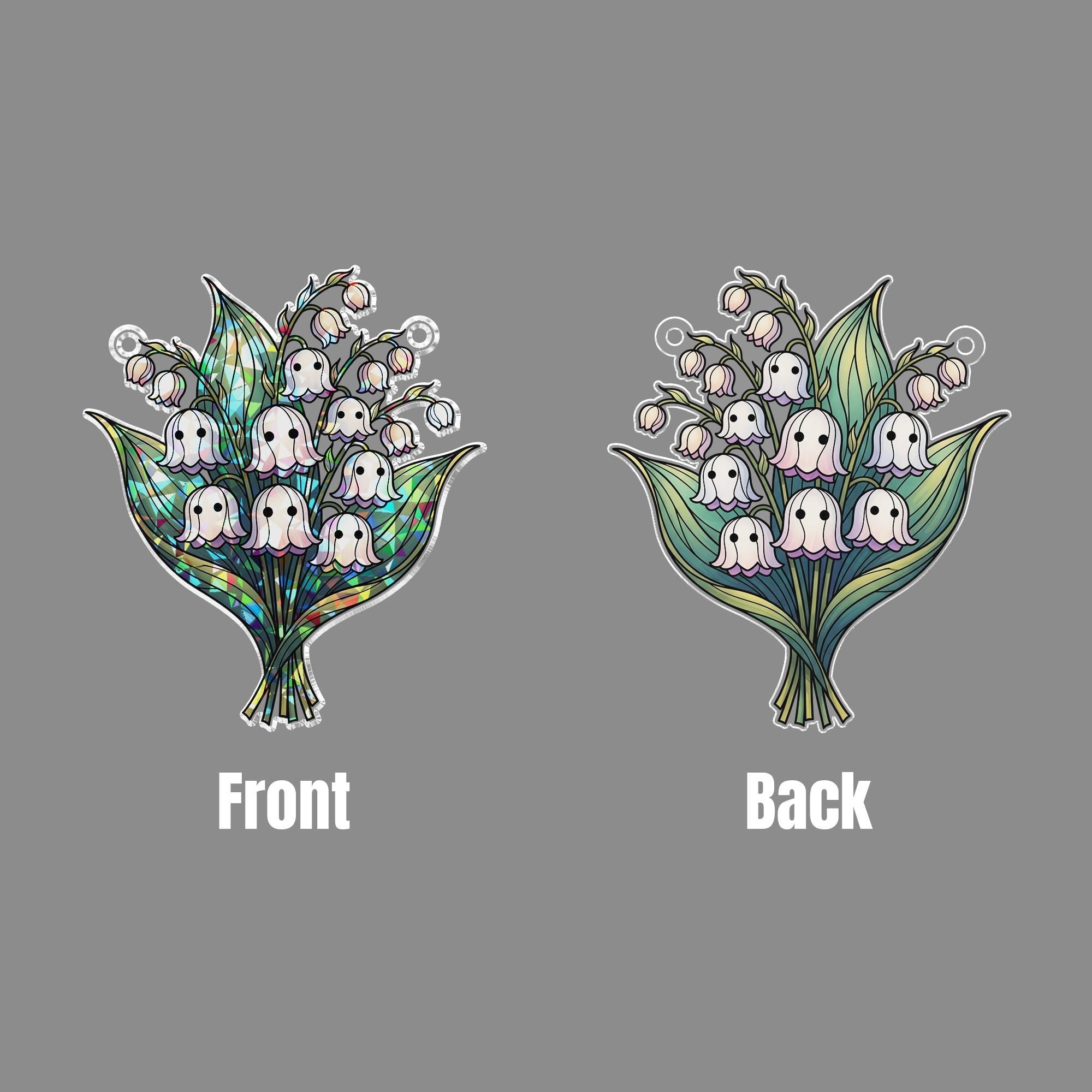 Ghost Lily Flower Window Hanging, Spooky Floral Suncatcher Decor, Halloween Ghost Plant Hologram Gift, Cute Gothic Glass Art