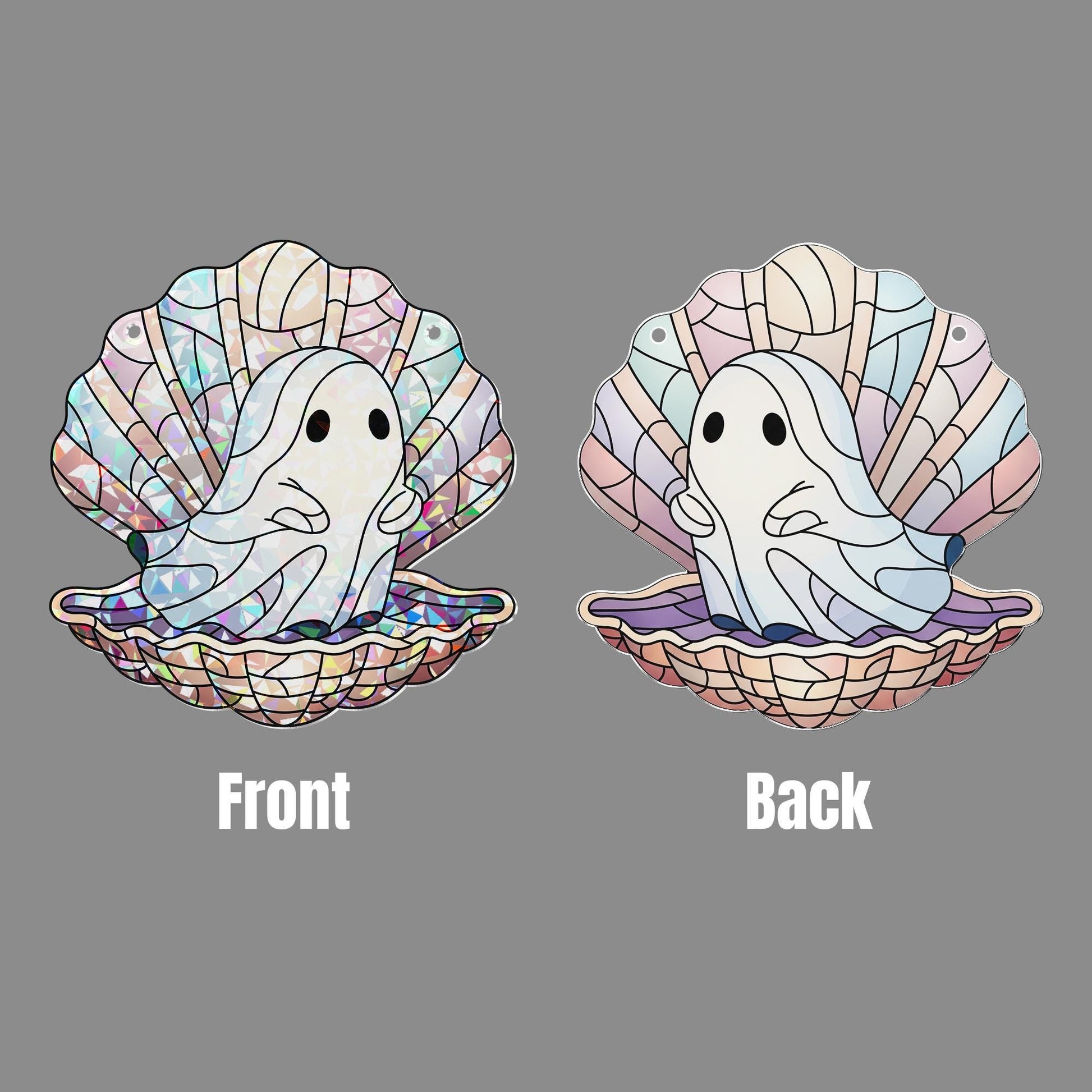 Ghost in Shell Window Hanging, Spooky Sea Pearl Ghost Suncatcher, Cute Hologram Ocean Decor, Halloween Stained Glass Art