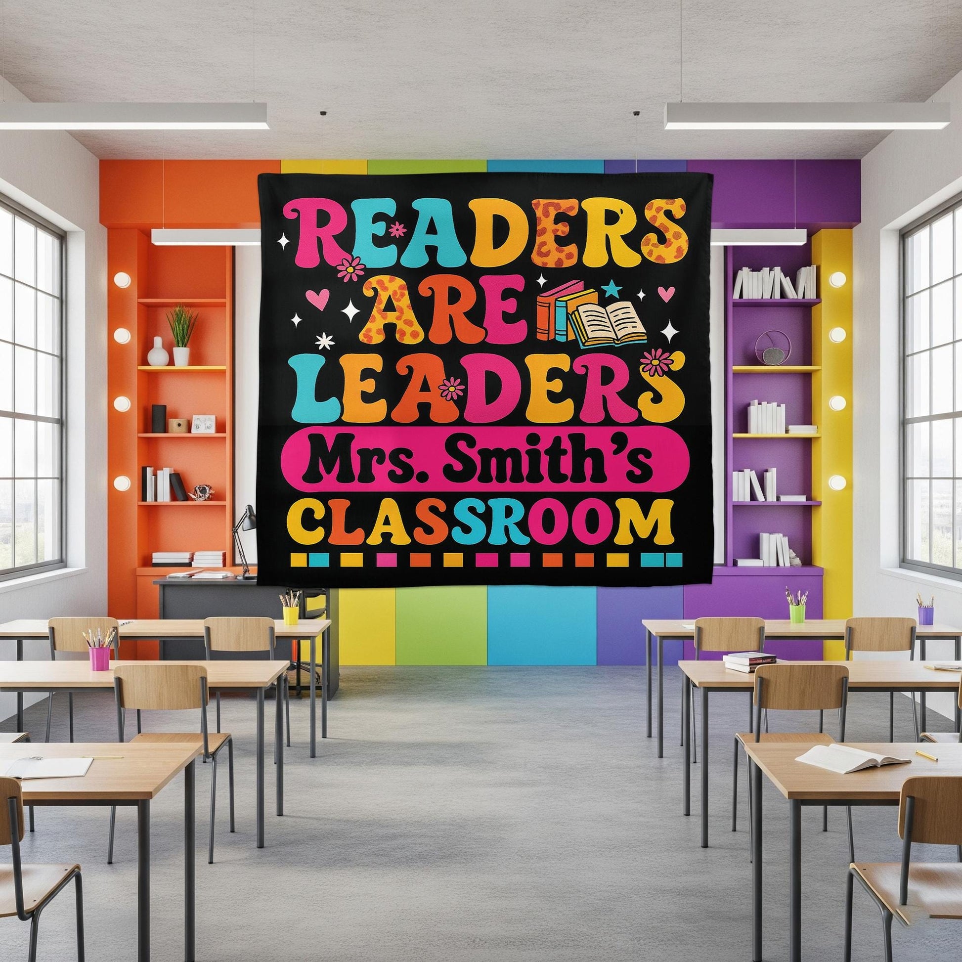 Readers Are Leaders Classroom Tapestry, Personalized Teacher Reading Poster, Literacy Wall Decor, Custom Classroom Sign, Back To School Gift