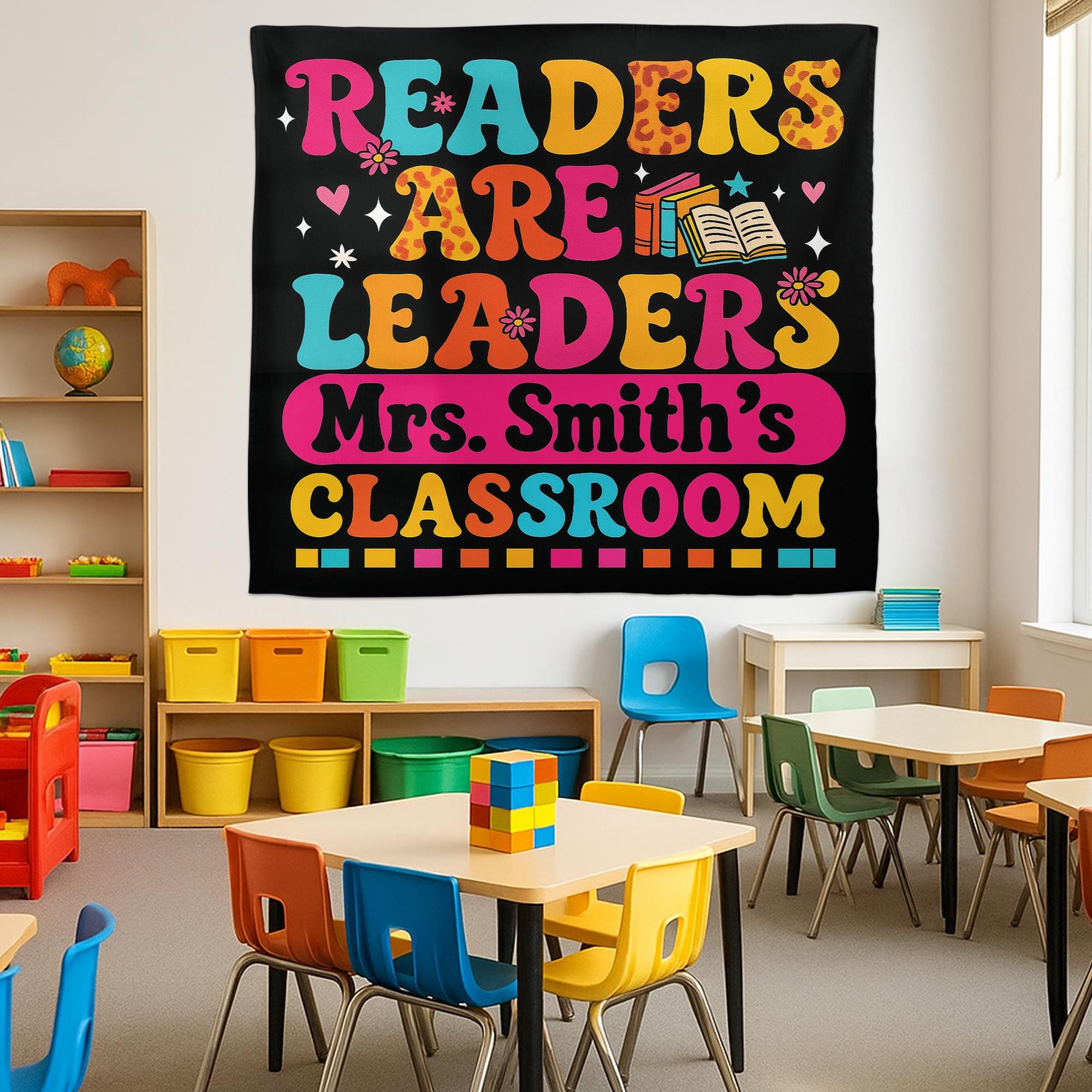 Readers Are Leaders Classroom Tapestry, Personalized Teacher Reading Poster, Literacy Wall Decor, Custom Classroom Sign, Back To School Gift