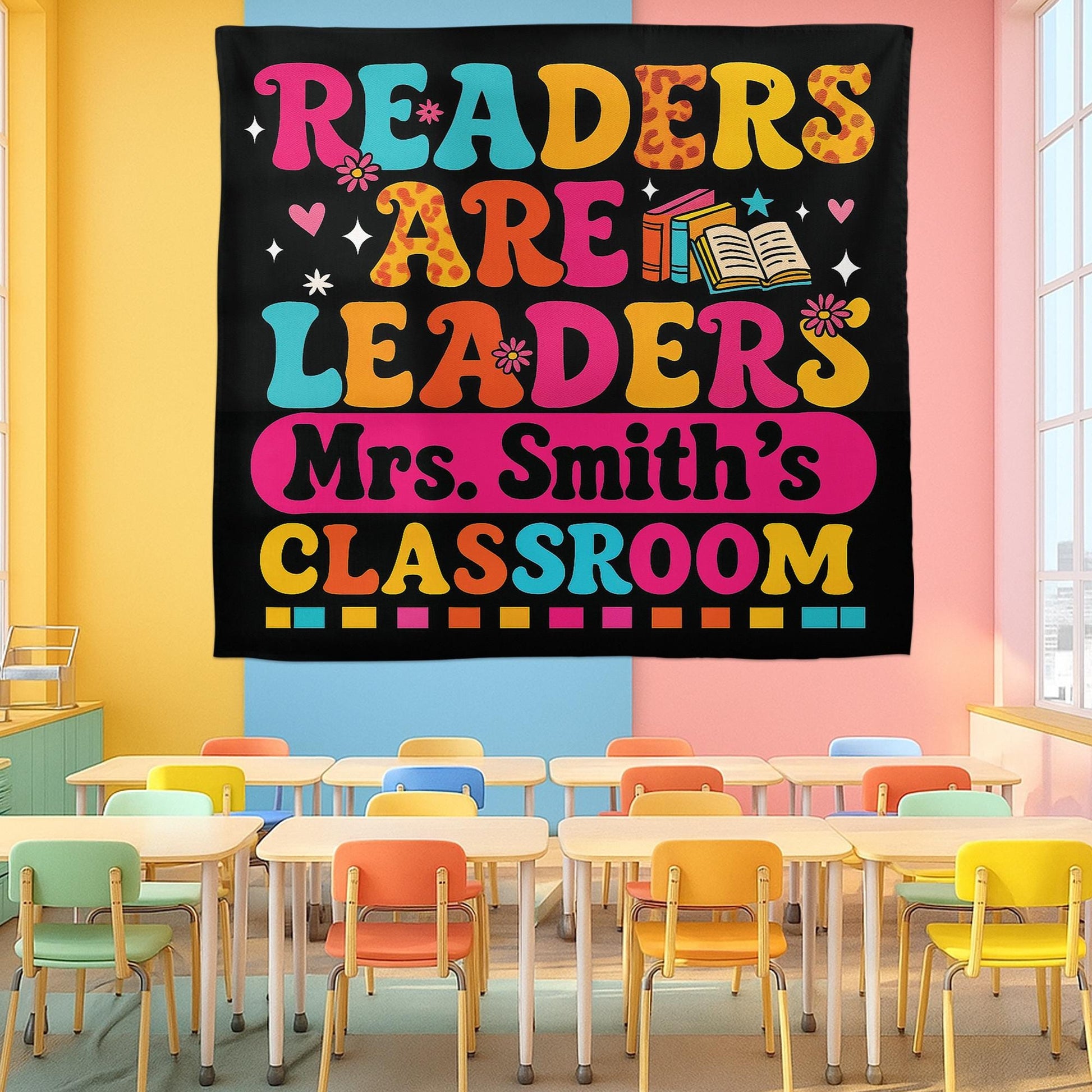Readers Are Leaders Classroom Tapestry, Personalized Teacher Reading Poster, Literacy Wall Decor, Custom Classroom Sign, Back To School Gift