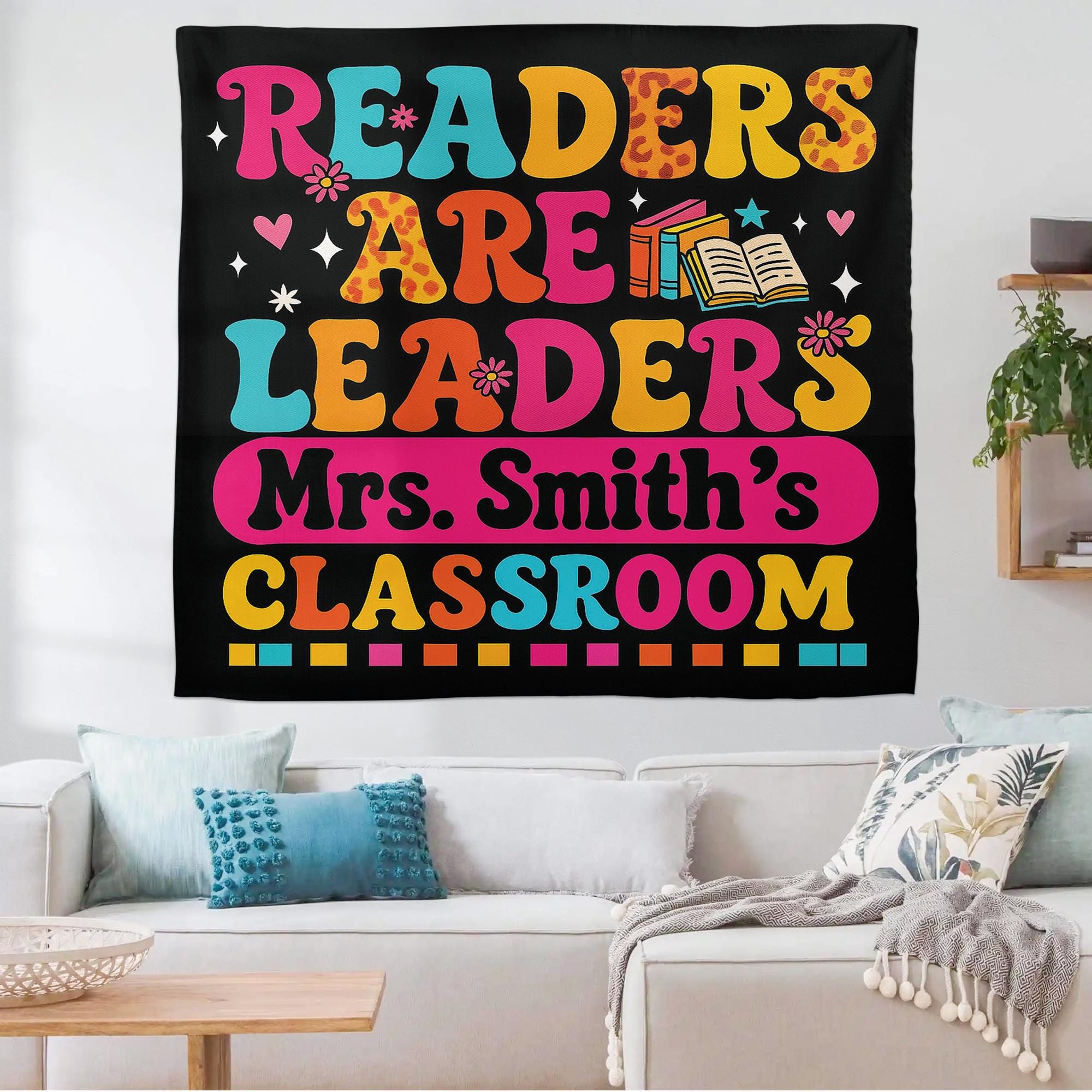 Readers Are Leaders Classroom Tapestry, Personalized Teacher Reading Poster, Literacy Wall Decor, Custom Classroom Sign, Back To School Gift