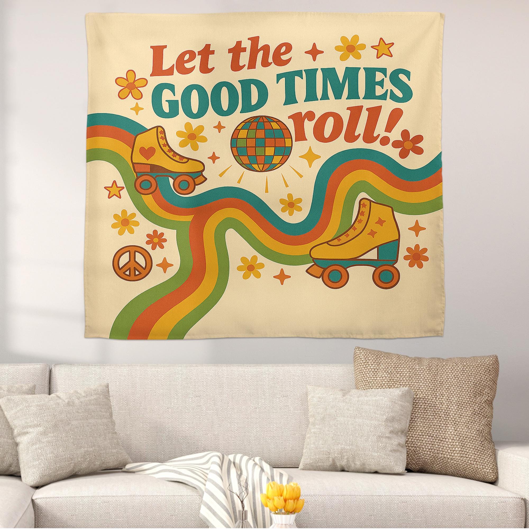 Let the Good Times Roll Classroom Tapestry - Retro Roller Skate Wall Decor, Groovy Teacher Poster, Fun 70s Vibes Back To School Decoration