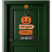 Halloween Directional Sign, Spooky Pumpkin Door Hanger, Haunted House Wood Decor, Jack O' Lantern Front Door Wreath, Fall Porch Sign