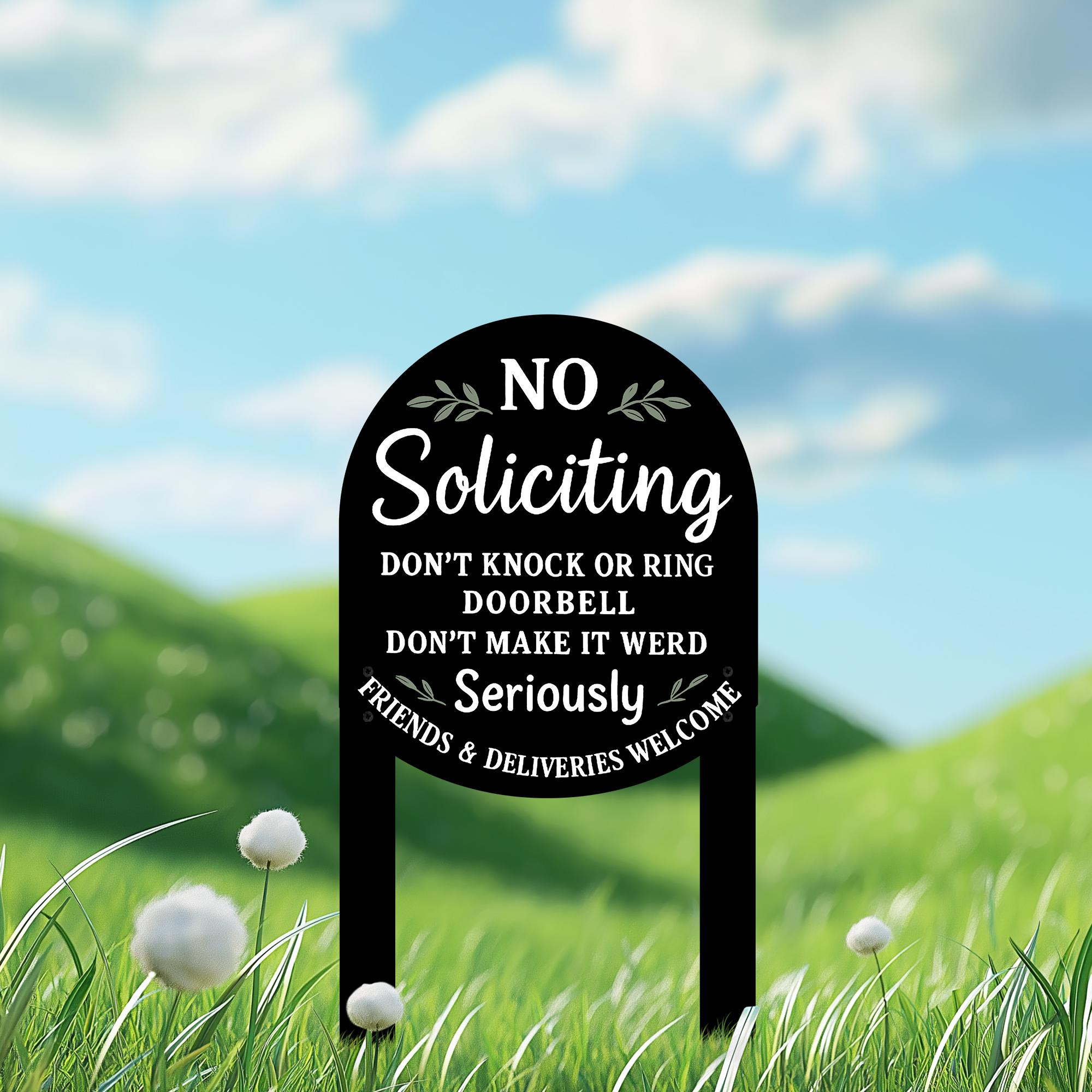Funny No Soliciting Yard Sign, Metal Garden Stake for Front Lawn, Don’t Knock Doorbell Sign, Delivery Welcome Outdoor Decor