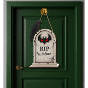 Tombstone Door Hanger, RIP Rest In Peace Sign, Spooky Halloween Decor with Crow, Gothic Front Door Wreath, Gravestone Porch Sign