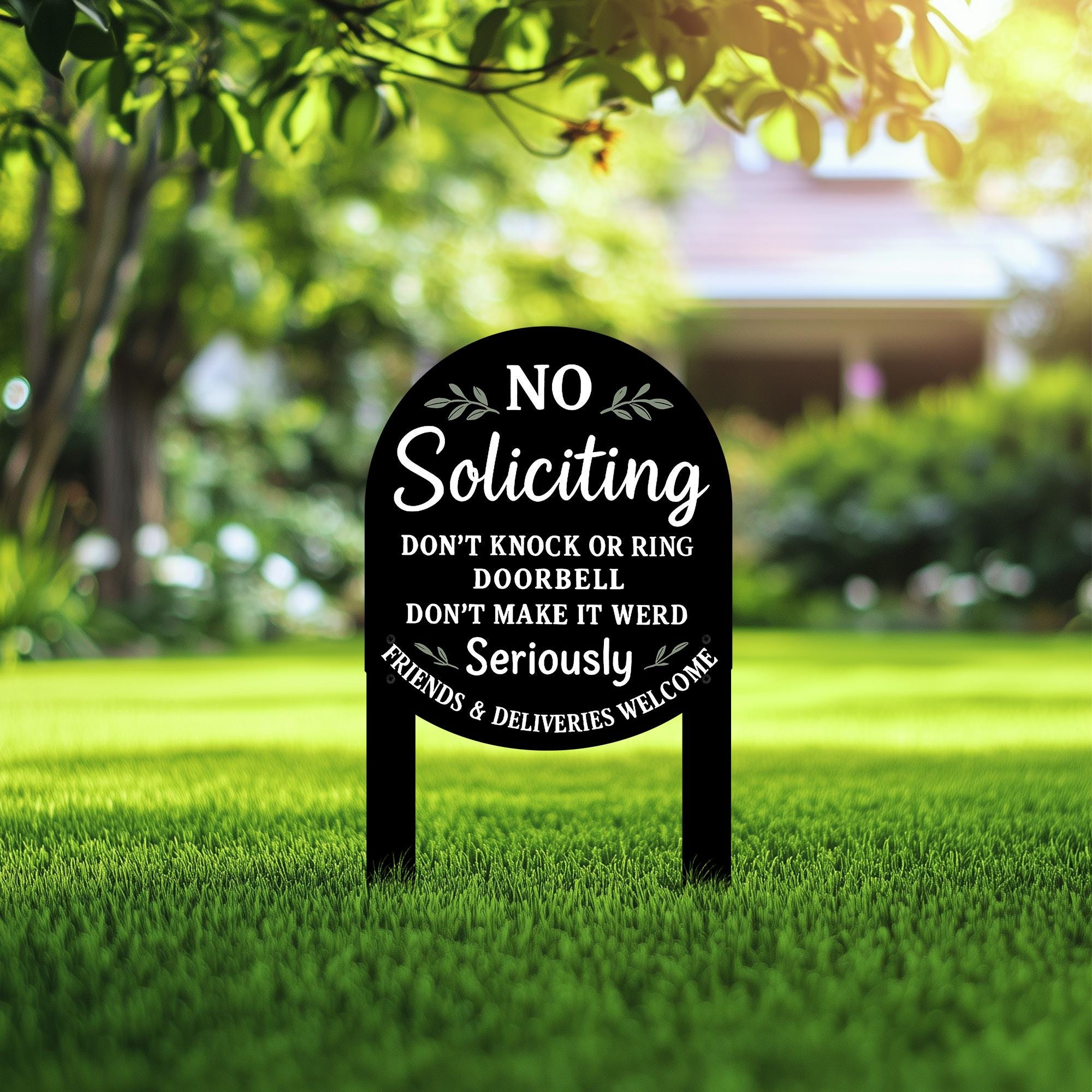 Funny No Soliciting Yard Sign, Metal Garden Stake for Front Lawn, Don’t Knock Doorbell Sign, Delivery Welcome Outdoor Decor
