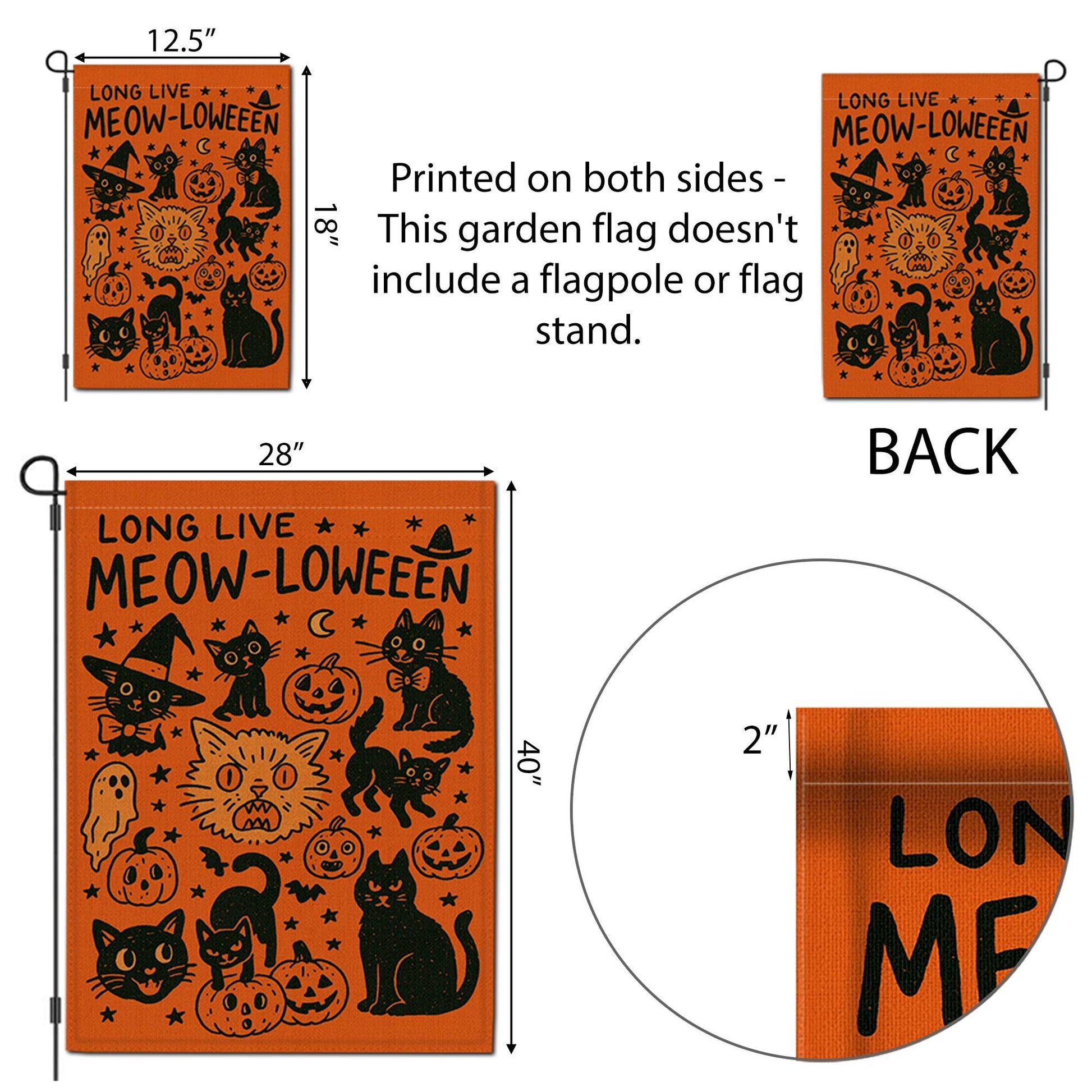 Meowloween Garden Flag, Halloween Cat Yard Flag, Cute Black Cat Pumpkin Outdoor Decor, Funny Spooky Fall Porch Decoration