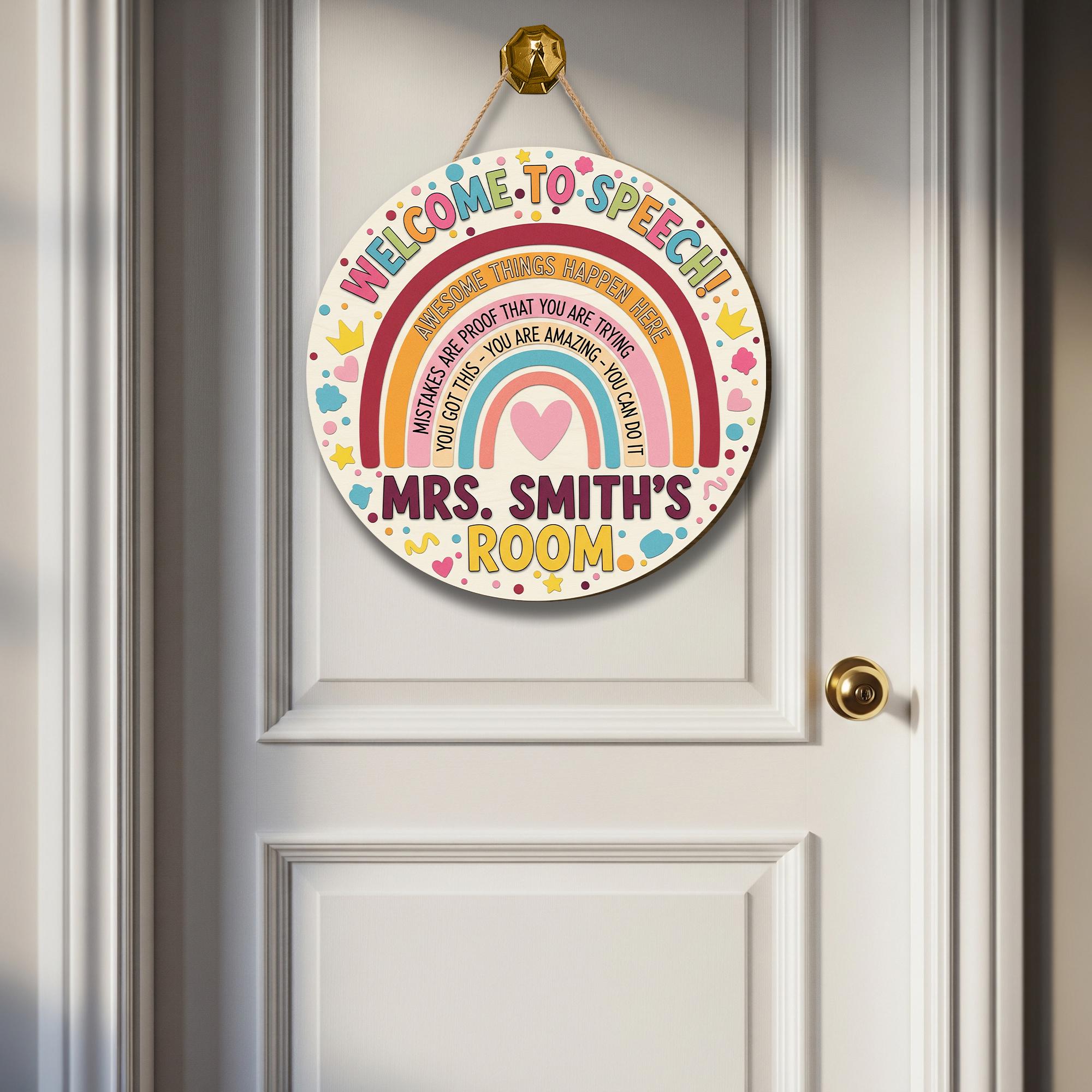 Custom Welcome to Speech Room 3D Laser Cut Door Sign, Rainbow Door Decor – SLP Office Sign – Speech Therapy Room Wall Hanging for Teachers