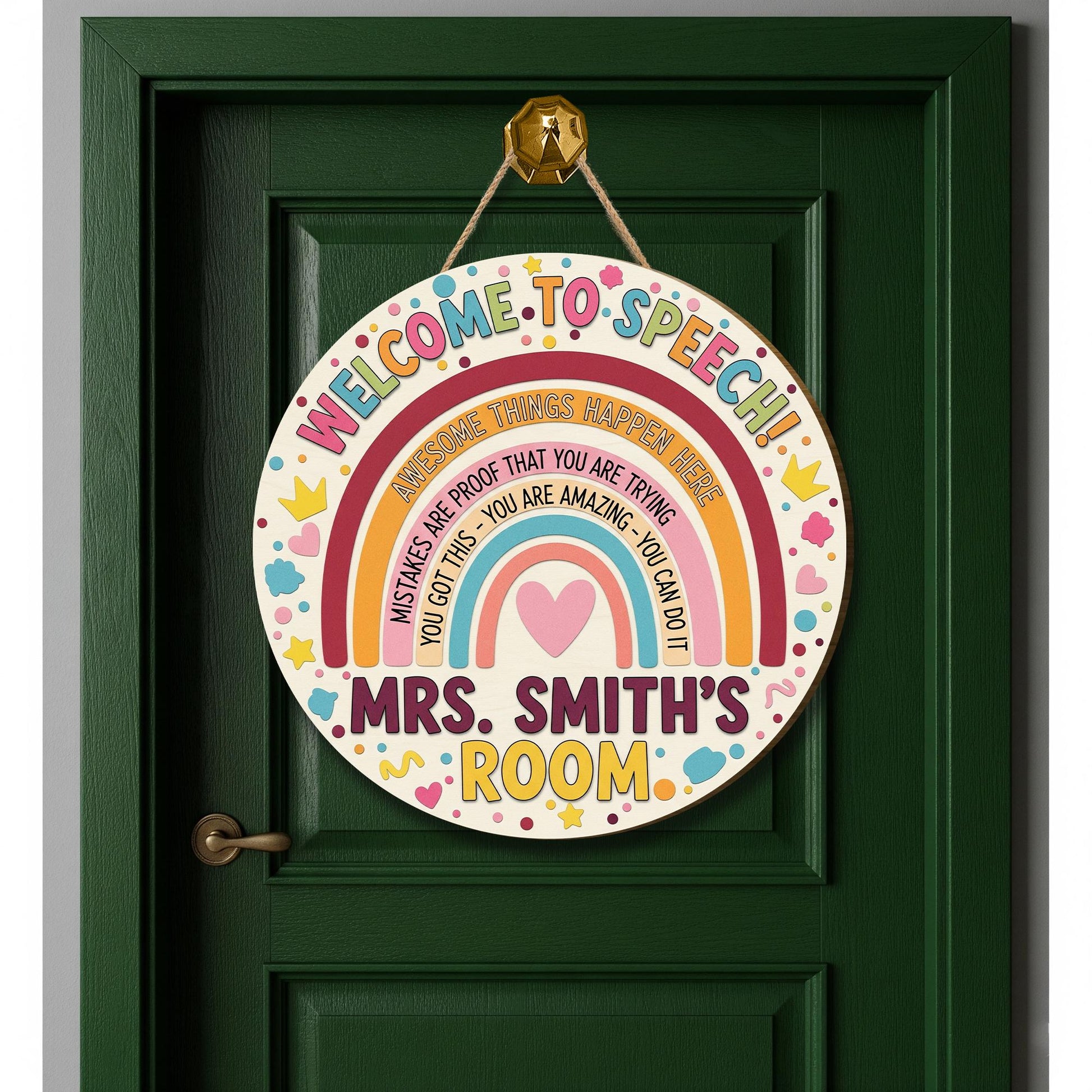 Custom Welcome to Speech Room 3D Laser Cut Door Sign, Rainbow Door Decor – SLP Office Sign – Speech Therapy Room Wall Hanging for Teachers